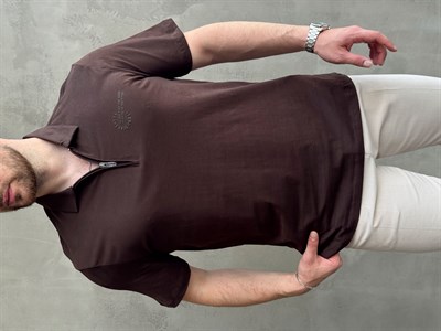 Erkek Zamansız Model Regular Kalıp Fermuar Detaylı T-Shirt-Kahverengi(E1784)