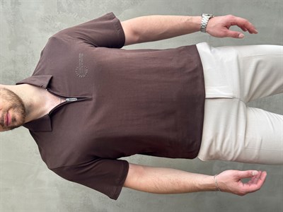 Erkek Zamansız Model Regular Kalıp Fermuar Detaylı T-Shirt-Kahverengi(E1784)