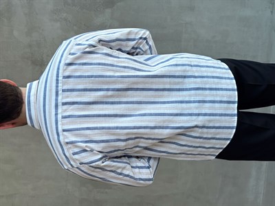 Erkek Zamansız Regular Fit Şerit Detaylı Keten Gömlek-Lacivert(E1756)
