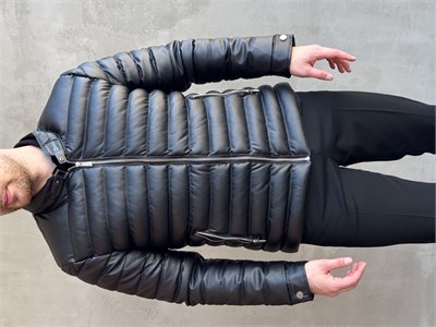 Erkek Zamansız Slim Fit Parlak Görünümlü Dik Yaka Şişme Mont-Siyah(E1880)