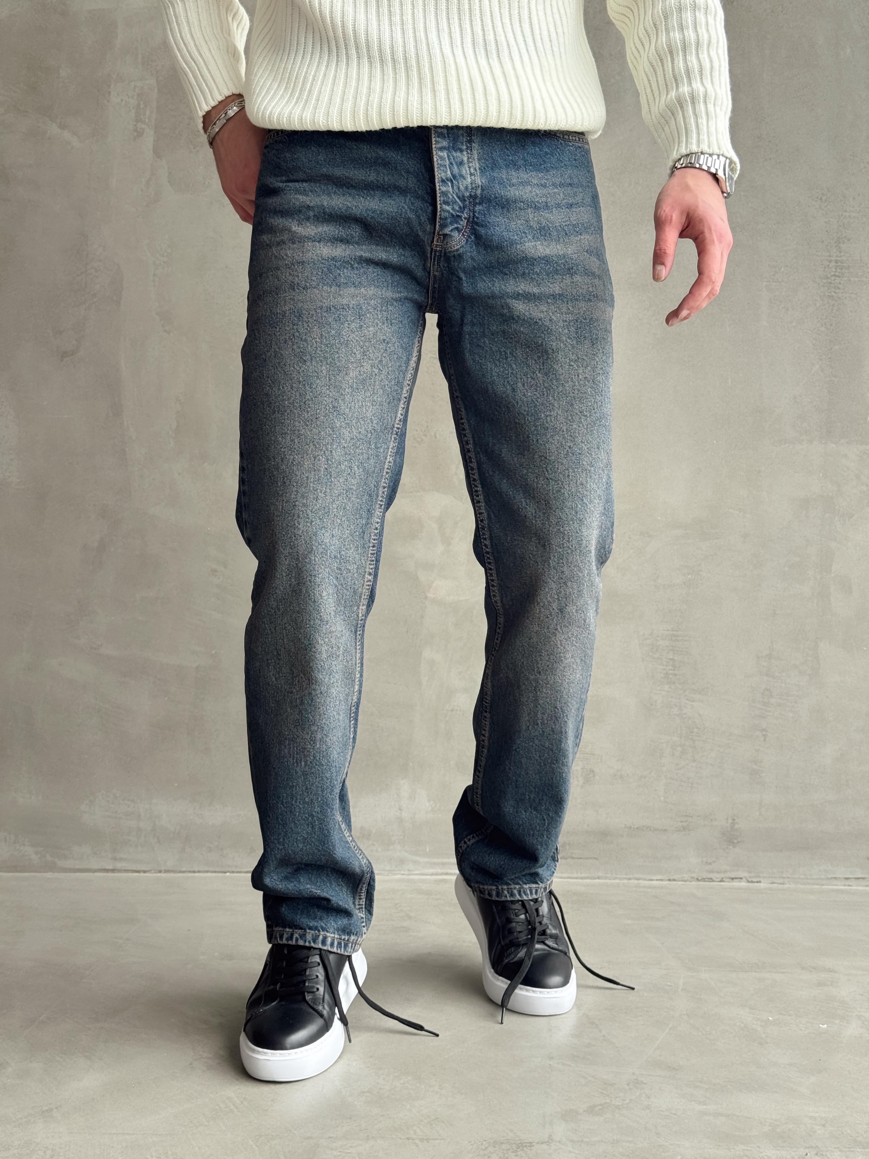 Erkek Baggy Rahat Kalıp Kot Pantolon Jeans-Eskitme(E1005) TD:966Ketench