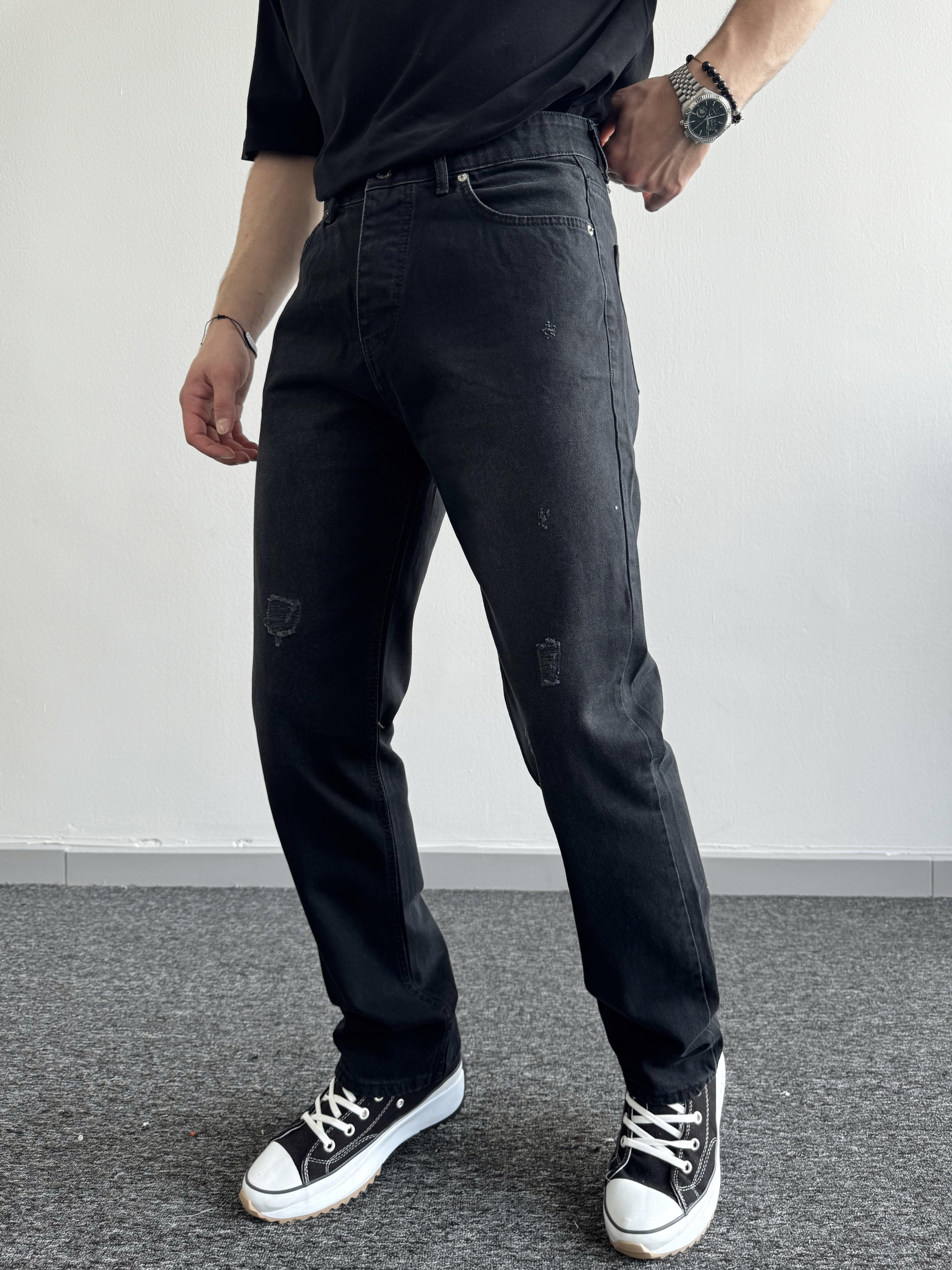 Erkek Baggy Rahat Kalıp Kot Pantolon Jean-Siyah(E1005)Ketench