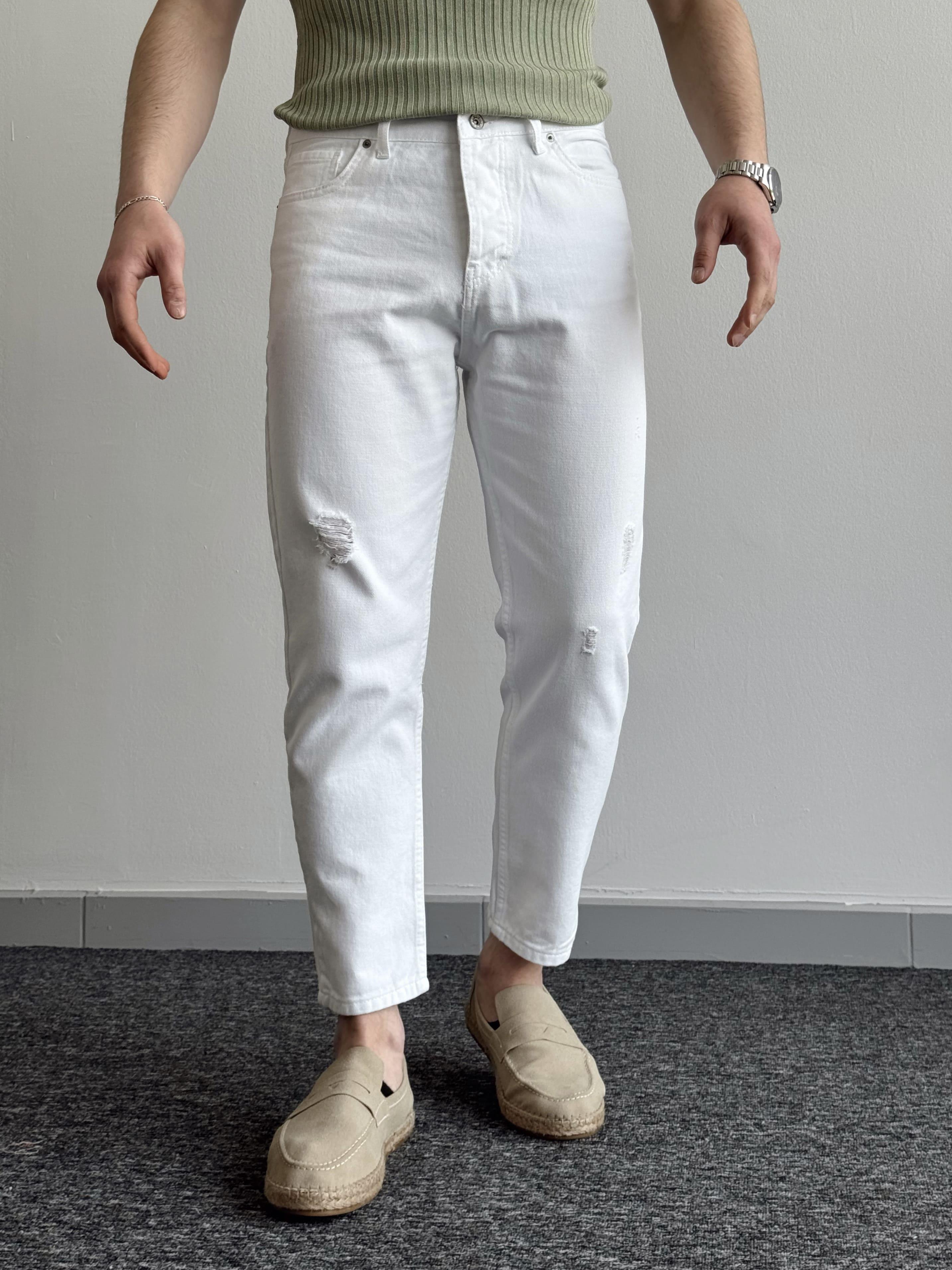Erkek Boyfrend Rahat Regular Jeans-Beyaz(E1002)Ketench