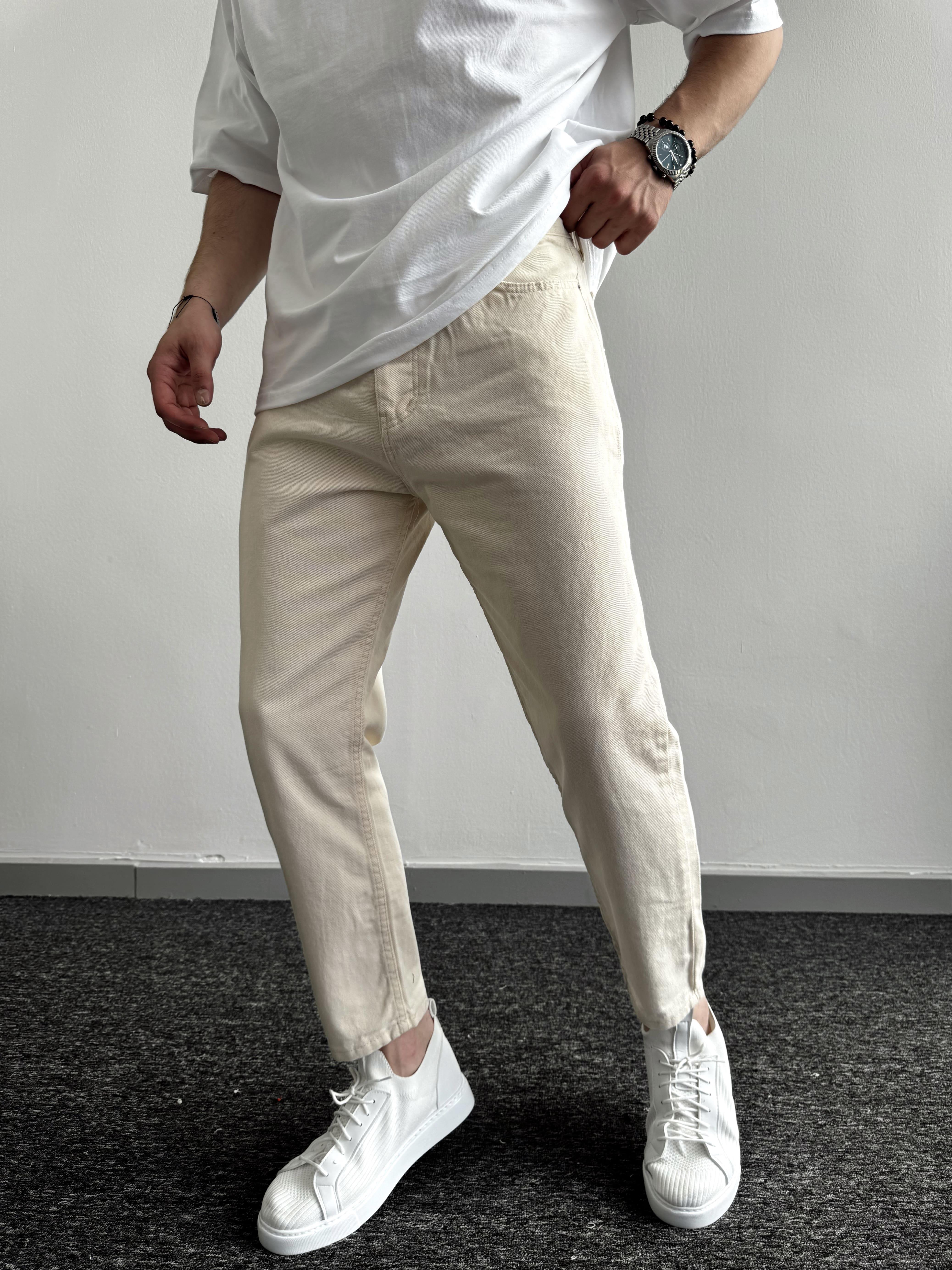 Erkek Boyfrend Rahat Regular Jeans-Ekru(E1002)Ketench
