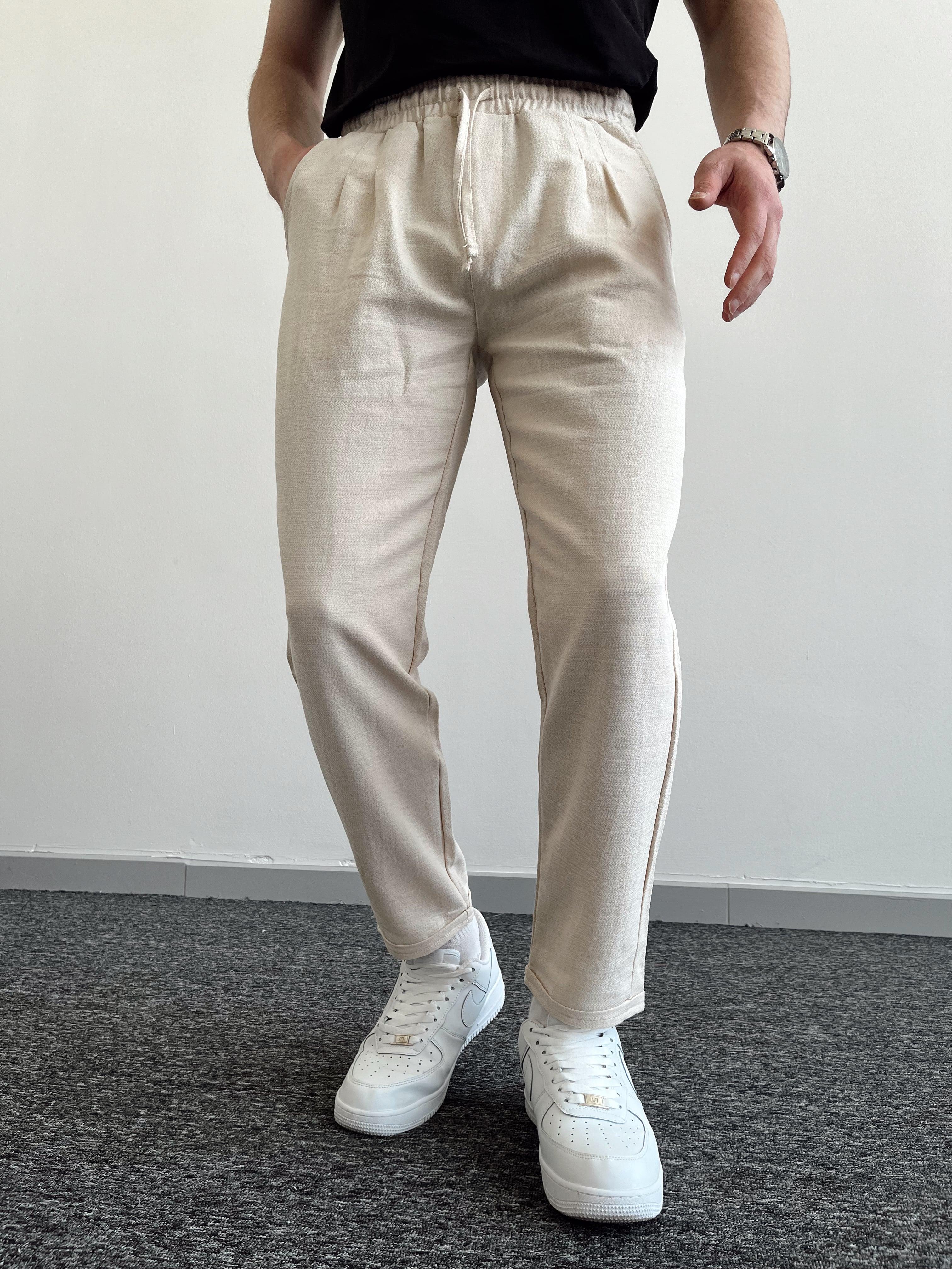 Erkek Boyfriend Duble Paça Ham Keten Pantolon-Bej(E1031)Ketench