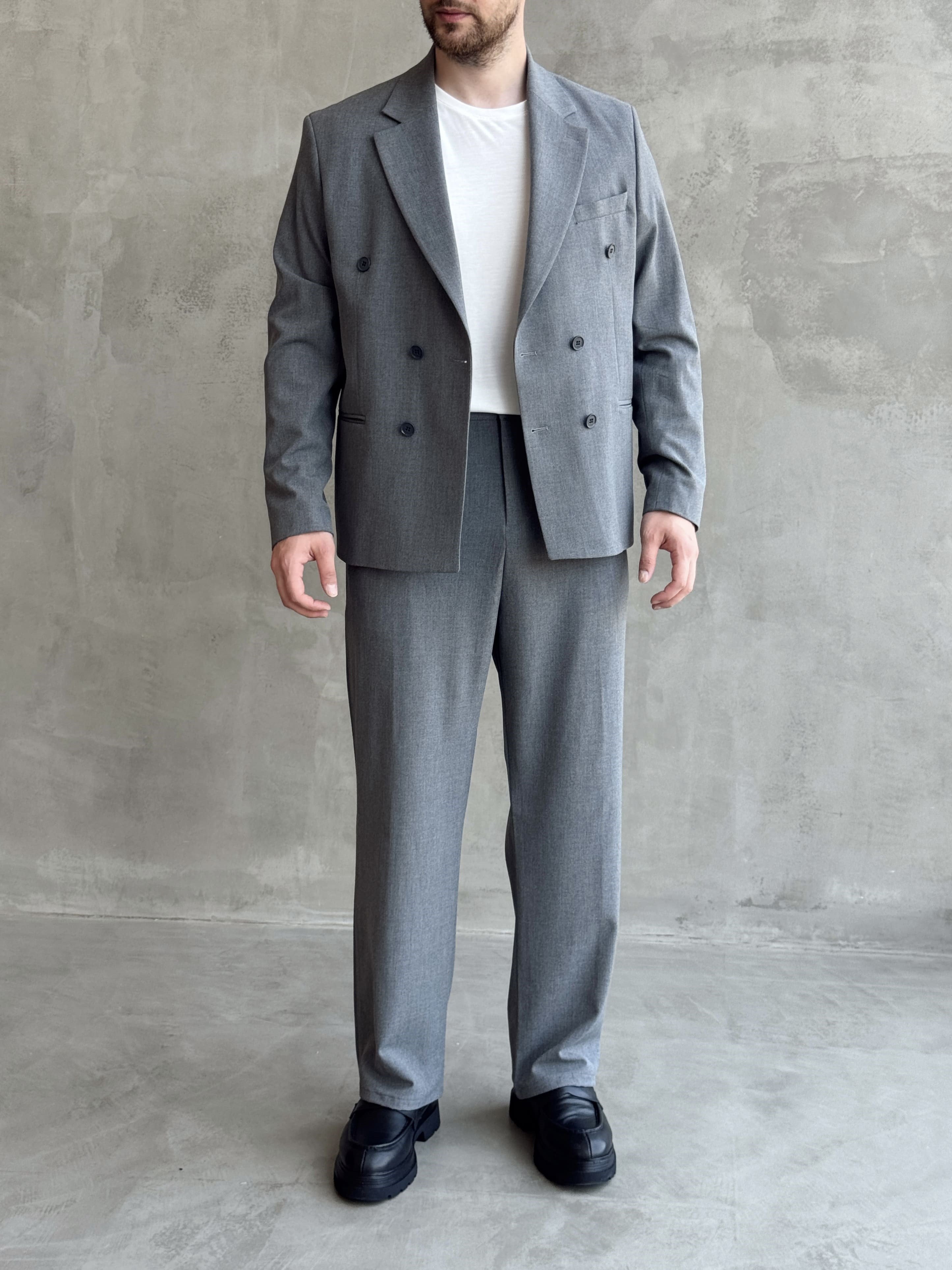 Erkek Business Collection Oversize Kalıp Kruvaze Model Takım Elbise-Antrasit(E1776)Ketench