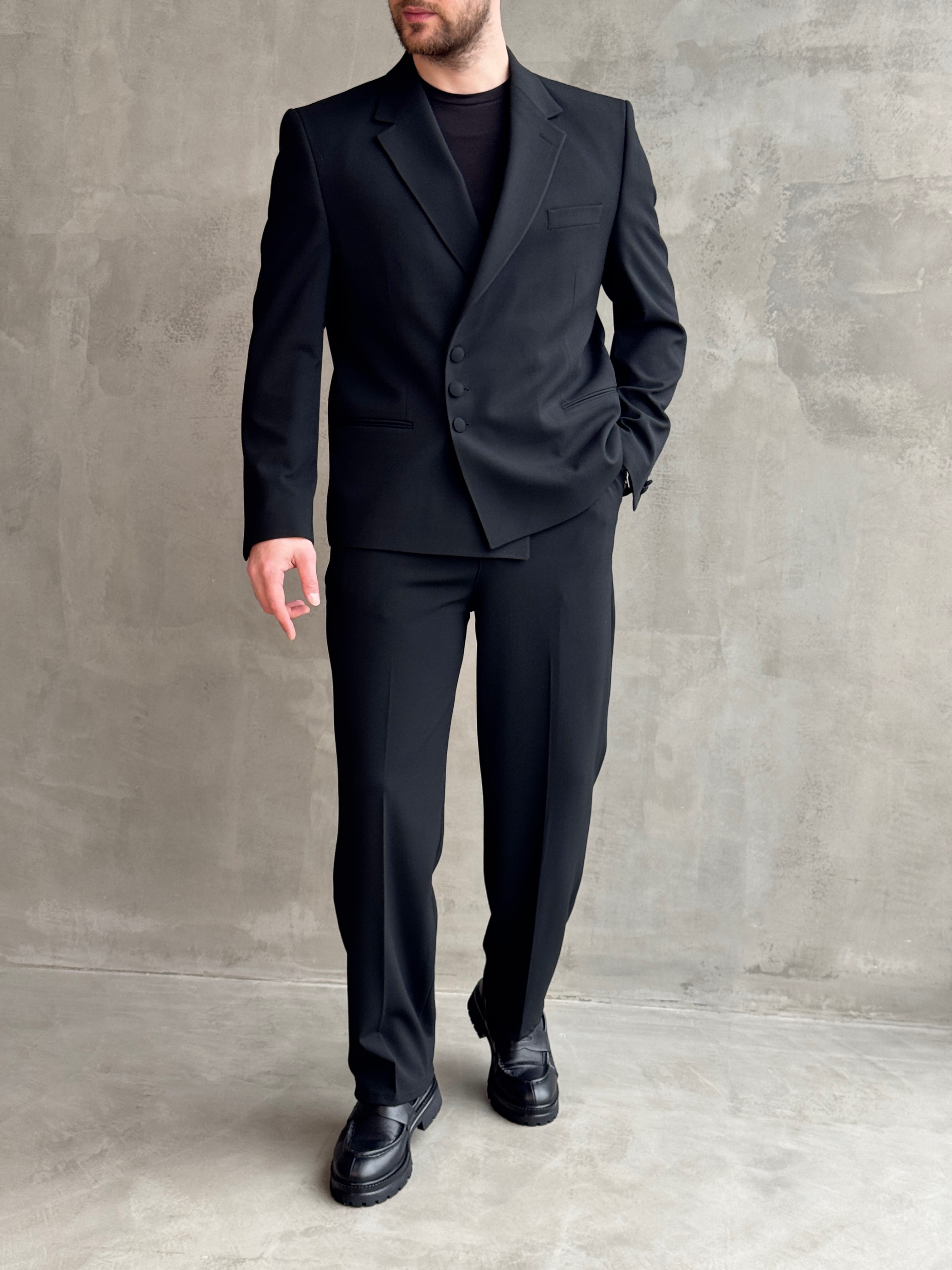 Erkek Business Collection Oversize Kalıp Düğme Detaylı Kruvaze Model Takım Elbise-Siyah(E1897)Ketench