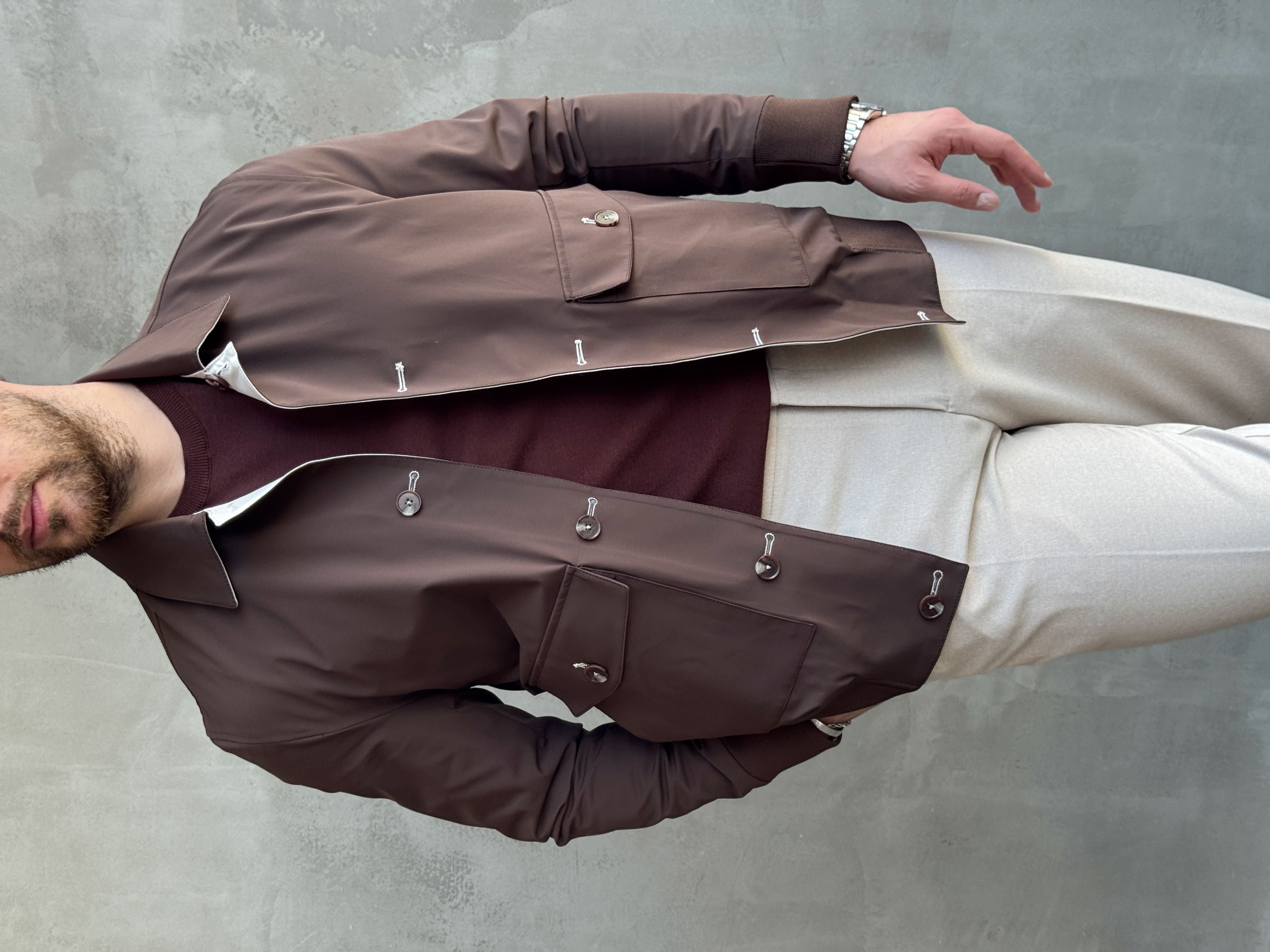 Erkek Business Collection Regular Fit Cep Detay Çift Taraflı Dokuma Ceket-Kahverengi/Bej(E1813)Ketench