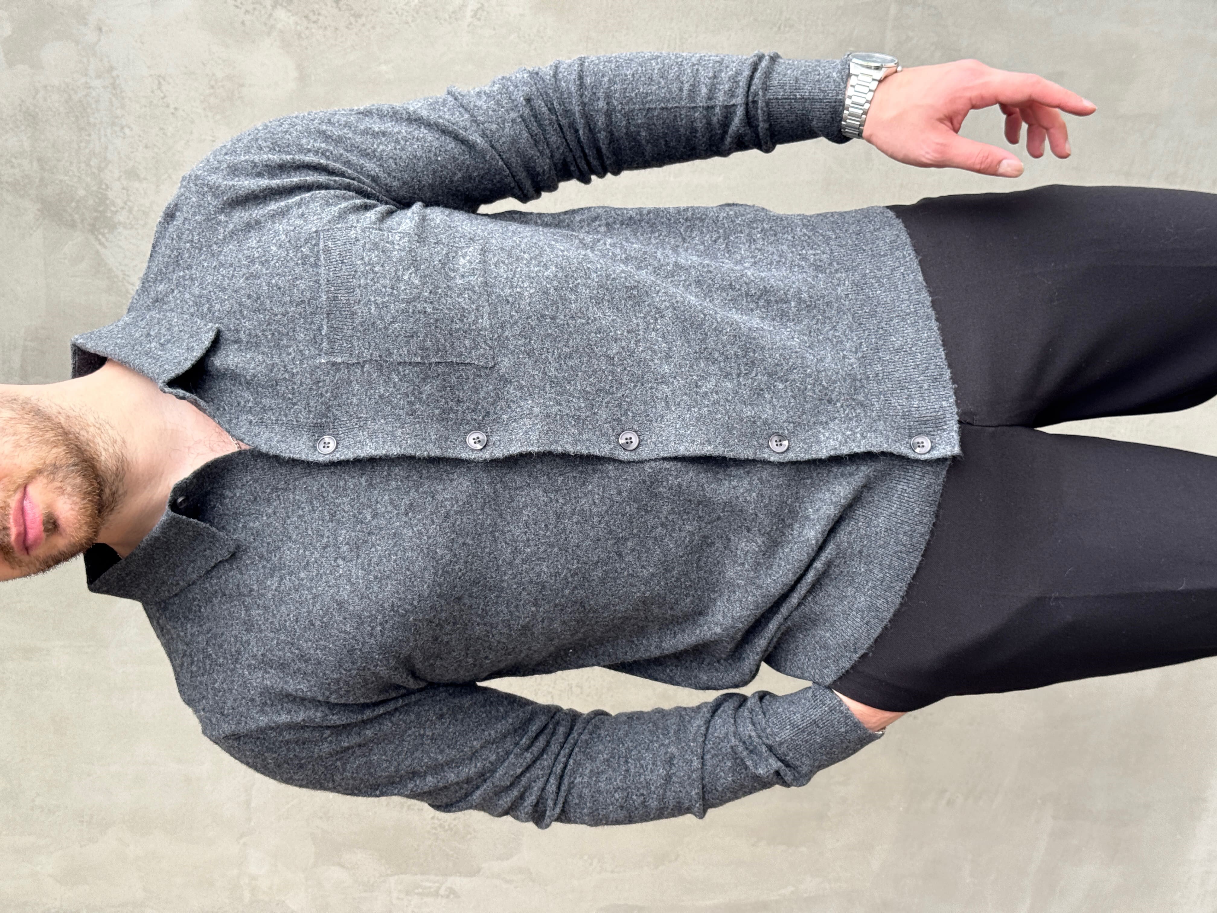 Erkek Business Collection Regular Kalıp Düğmeli Lyocell Triko Hırka-Antrasit(E1853)Ketench