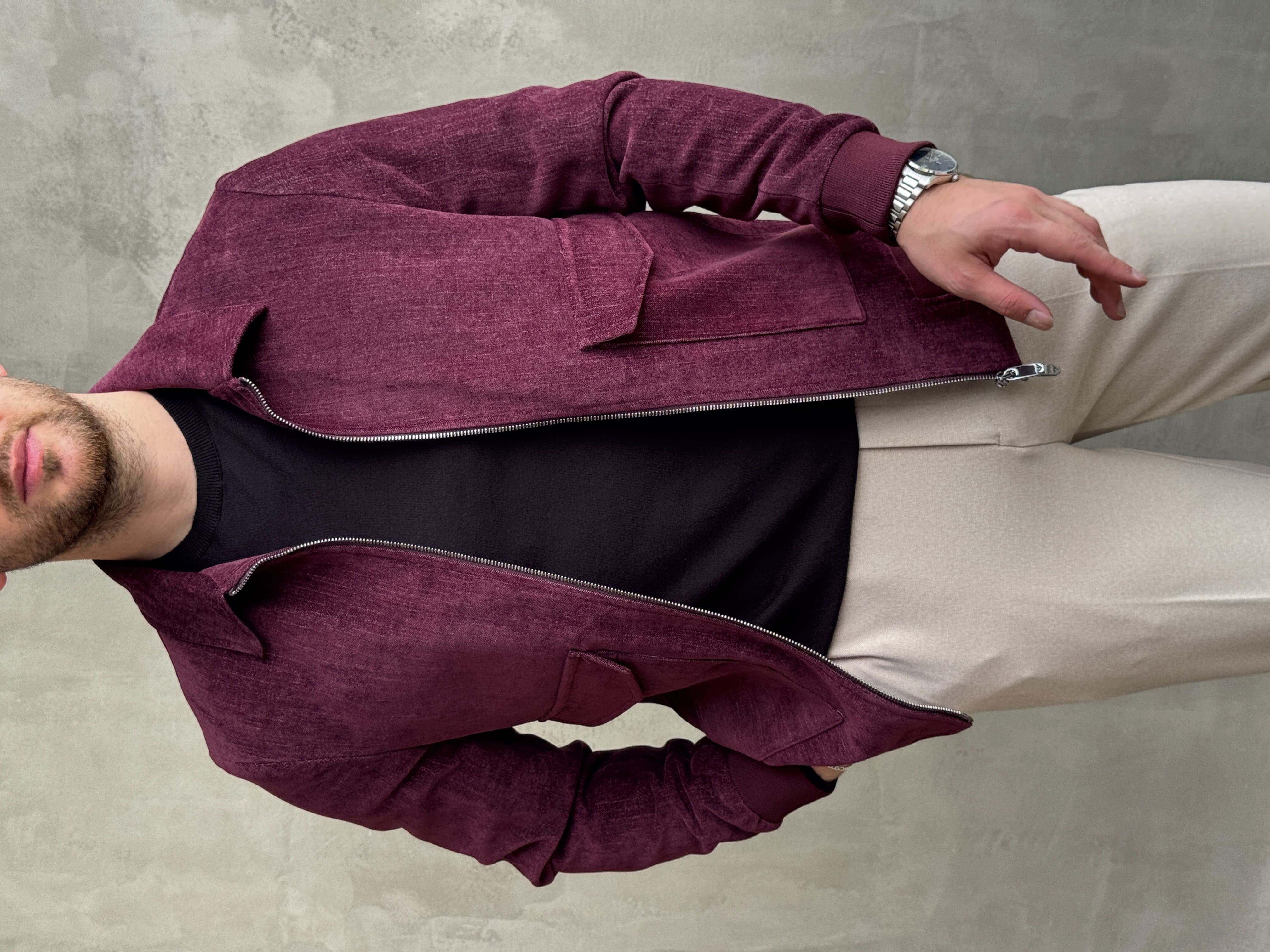 Erkek Business Collection Regular Kalıp Yumuşak Dokulu Cep Detaylı Şönil Örme Kumaş Ceket-Bordo(E1854)Ketench