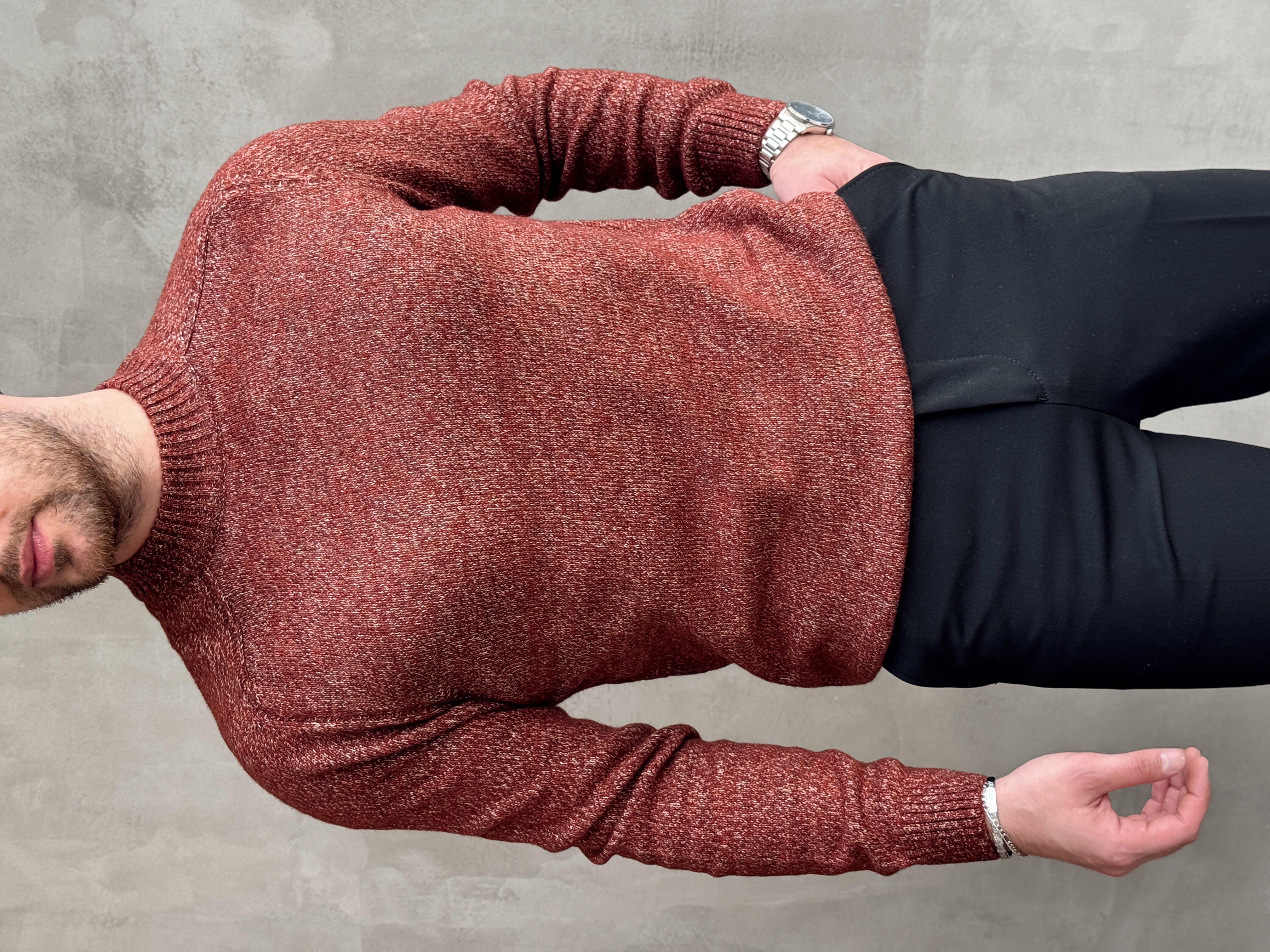 Erkek Business Collection Regular Kalıp Bisiklet Yaka Reglan Kol Triko Kazak-Kiremit(E1890)Ketench