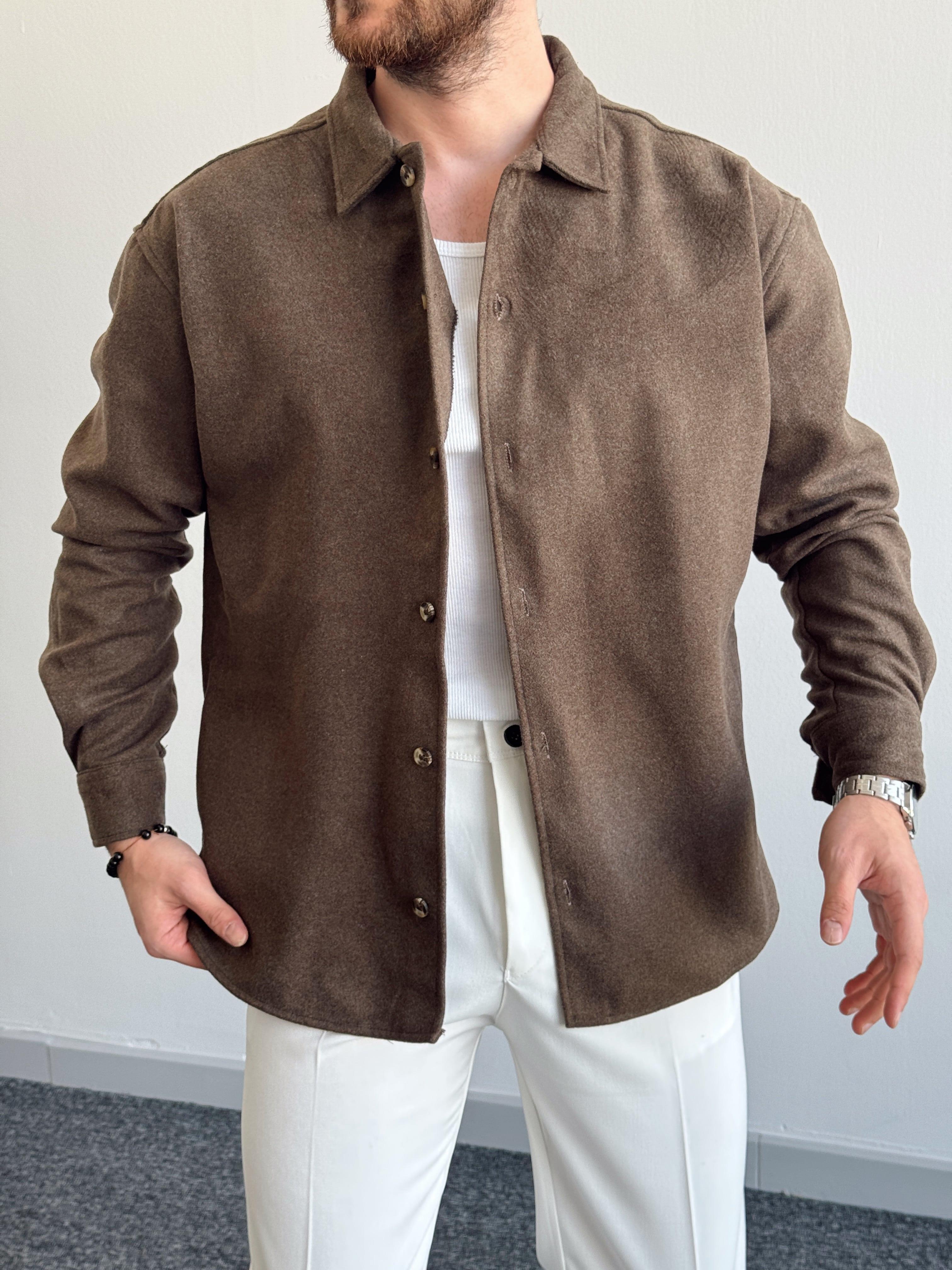 Erkek Düğme Detaylı Oversize Old Money Kaşe Ceket-Camel(E1157)Ketench