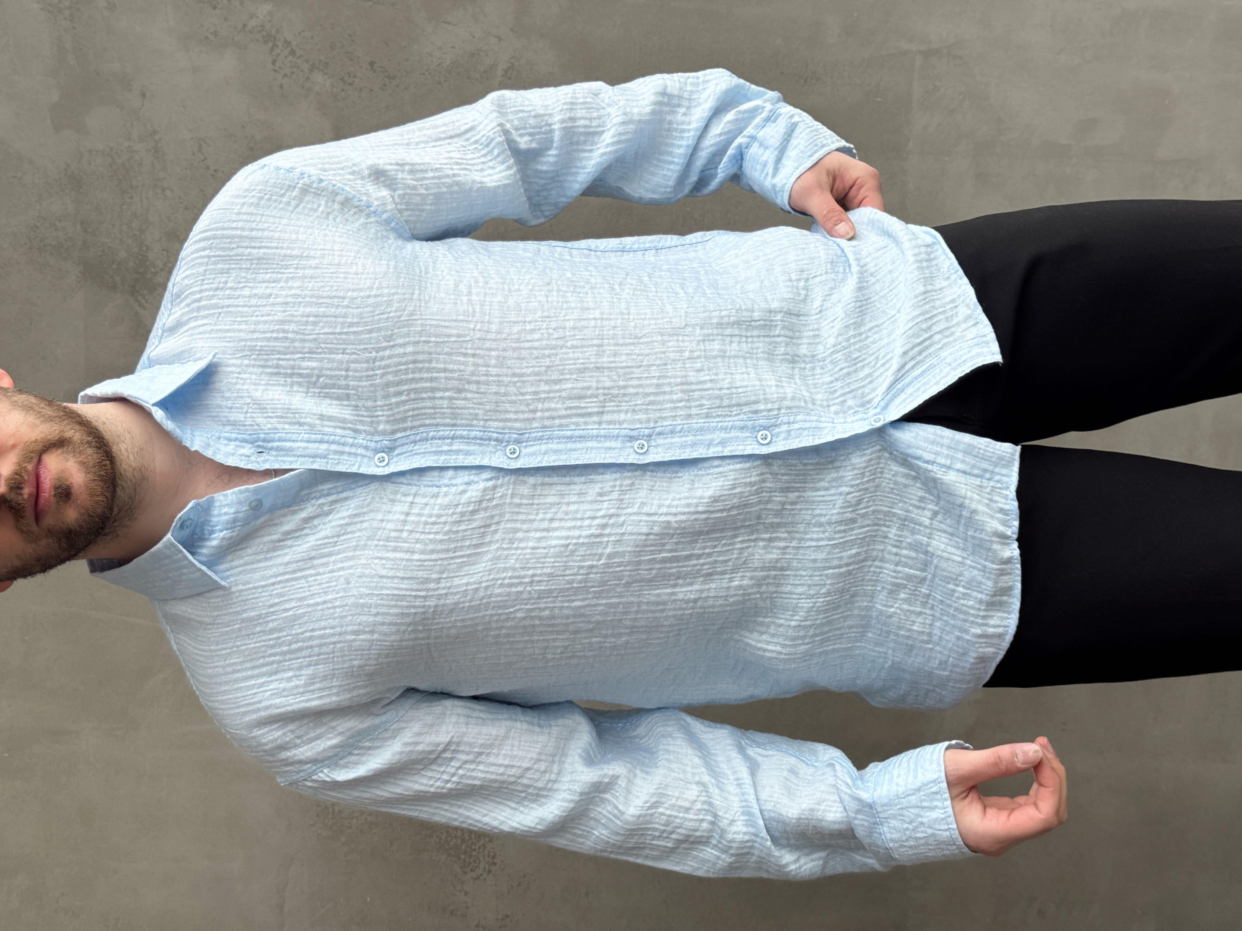 Erkek Efsane Stil Oversize Kalıp Ferahlatıcı Terletmeyen Kumaş Gömlek-Bebe Mavi(E1637)Ketench