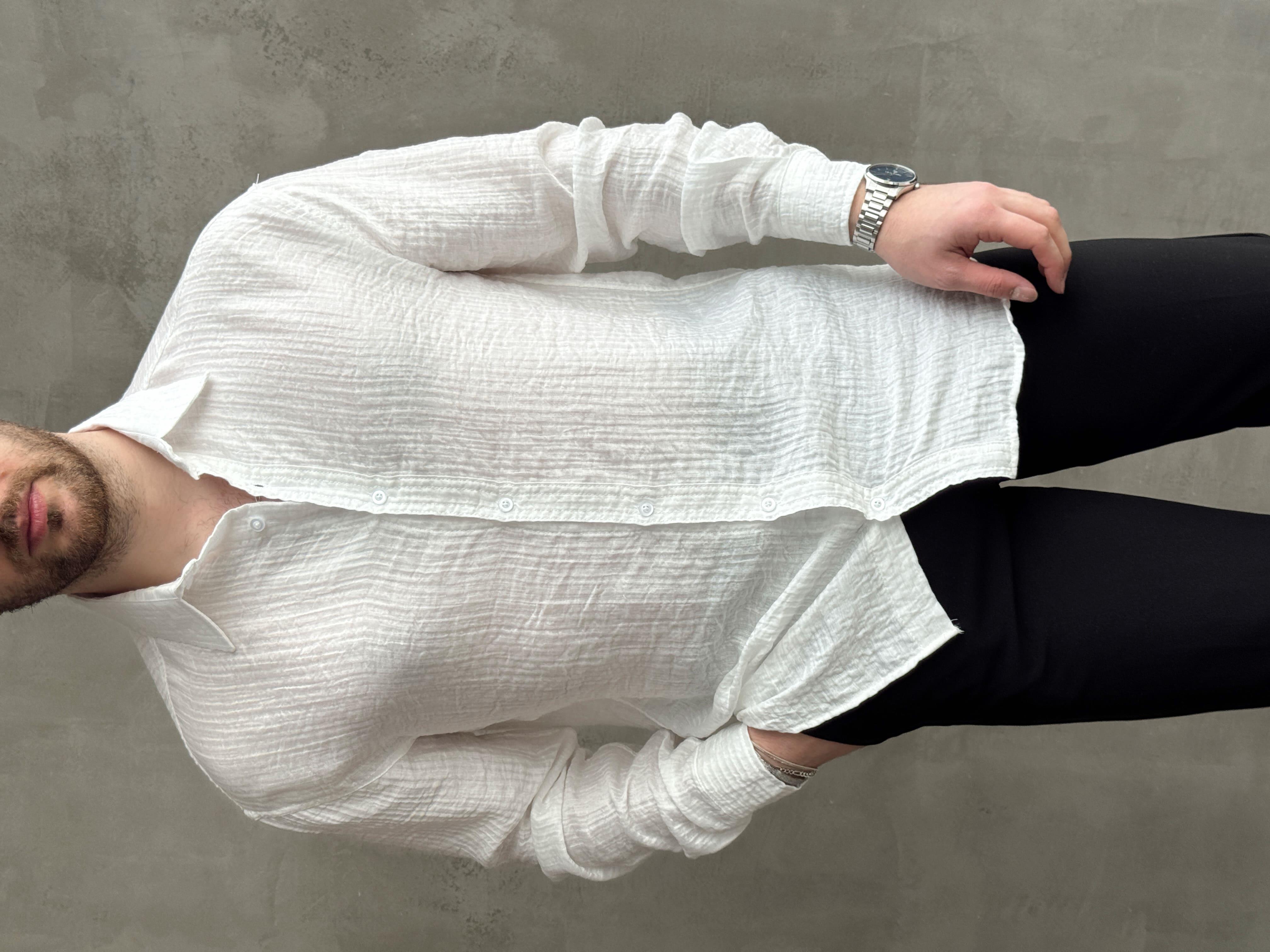 Erkek Efsane Stil Oversize Kalıp Ferahlatıcı Terletmeyen Kumaş Gömlek-Beyaz(E1637)Ketench