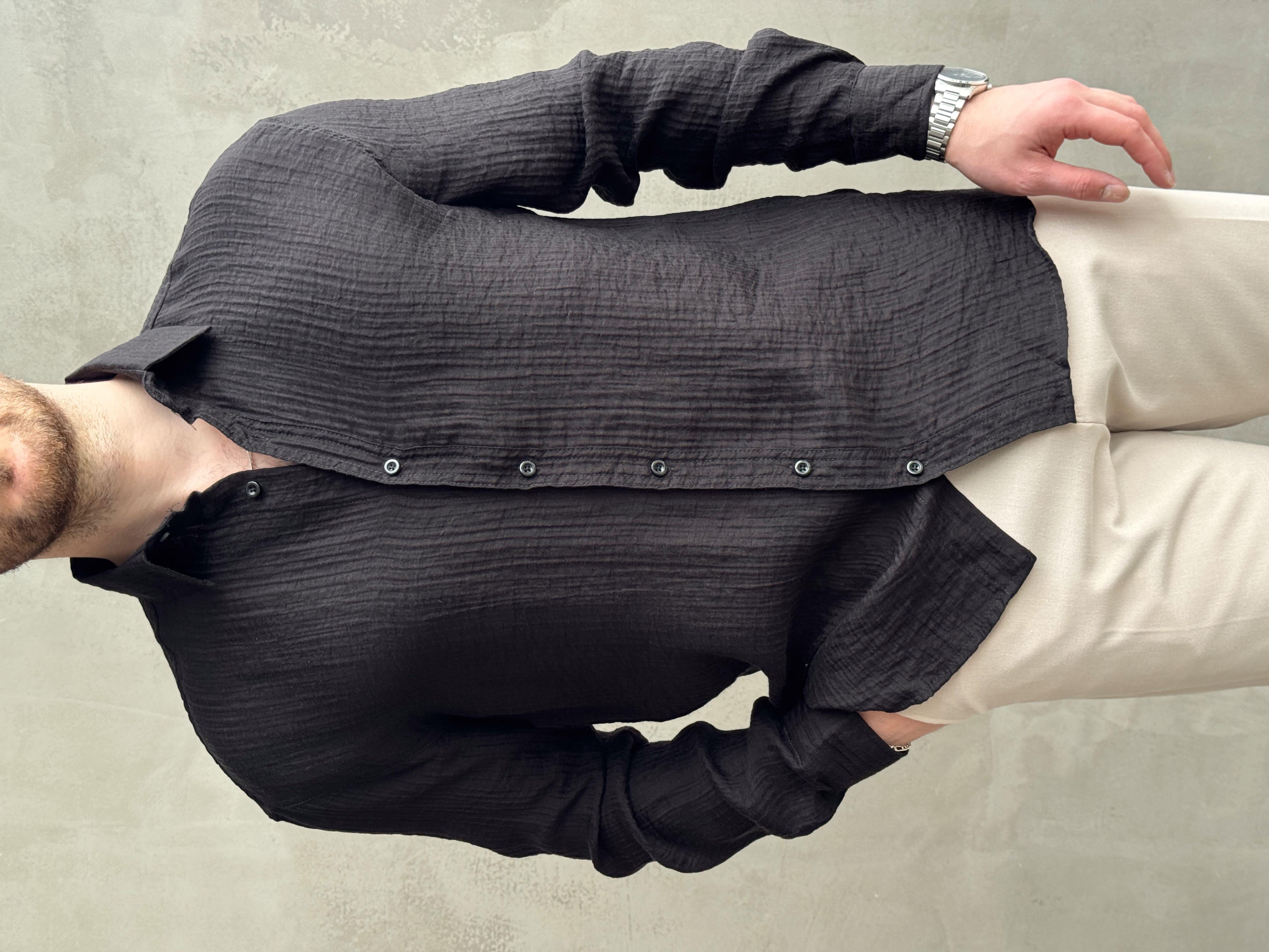 Erkek Efsane Stil Oversize Kalıp Ferahlatıcı Terletmeyen Kumaş Gömlek-Siyah(E1637)Ketench