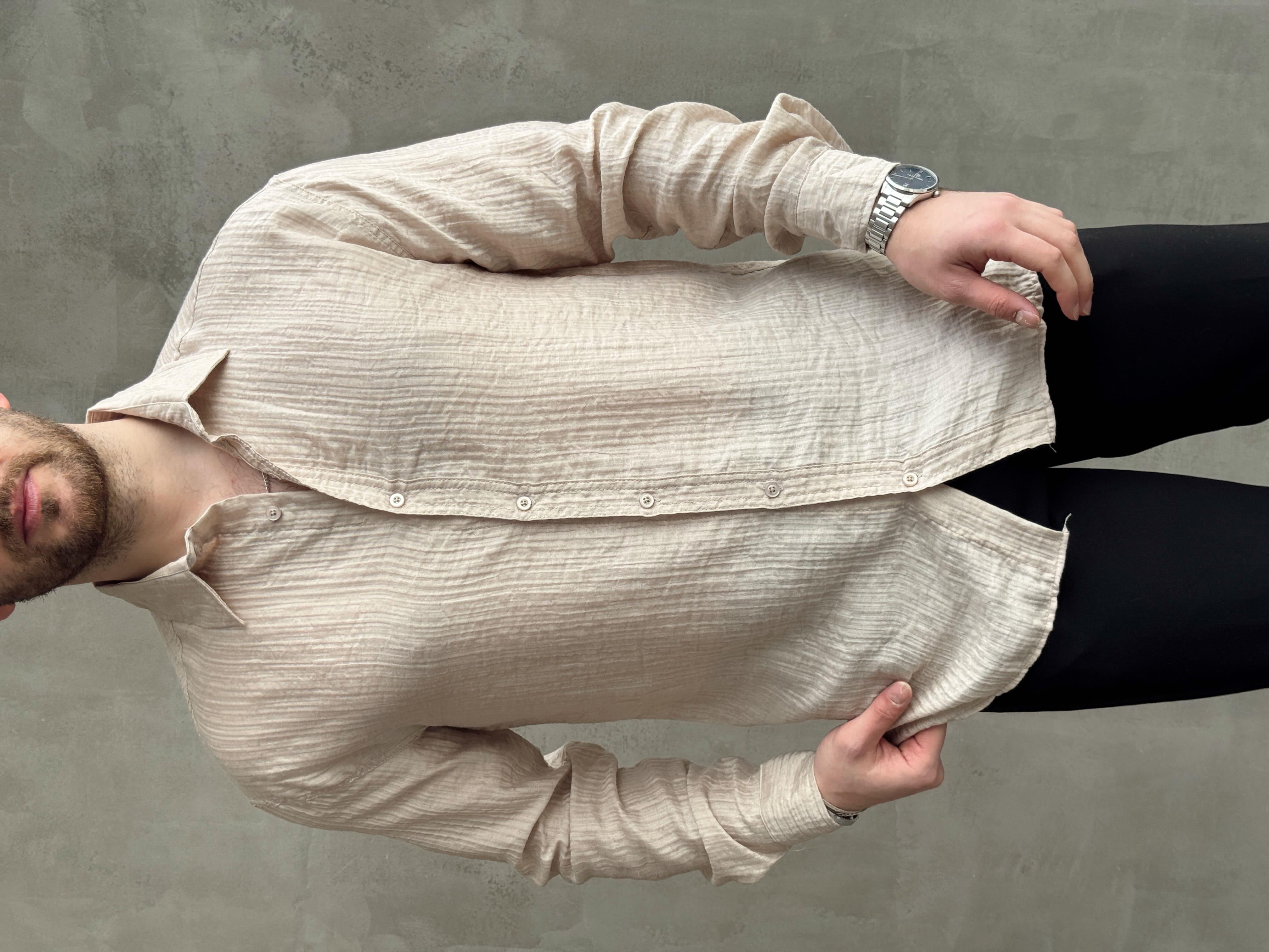 Erkek Efsane Stil Oversize Kalıp Ferahlatıcı Terletmeyen Kumaş Gömlek-Bej(E1637)Ketench