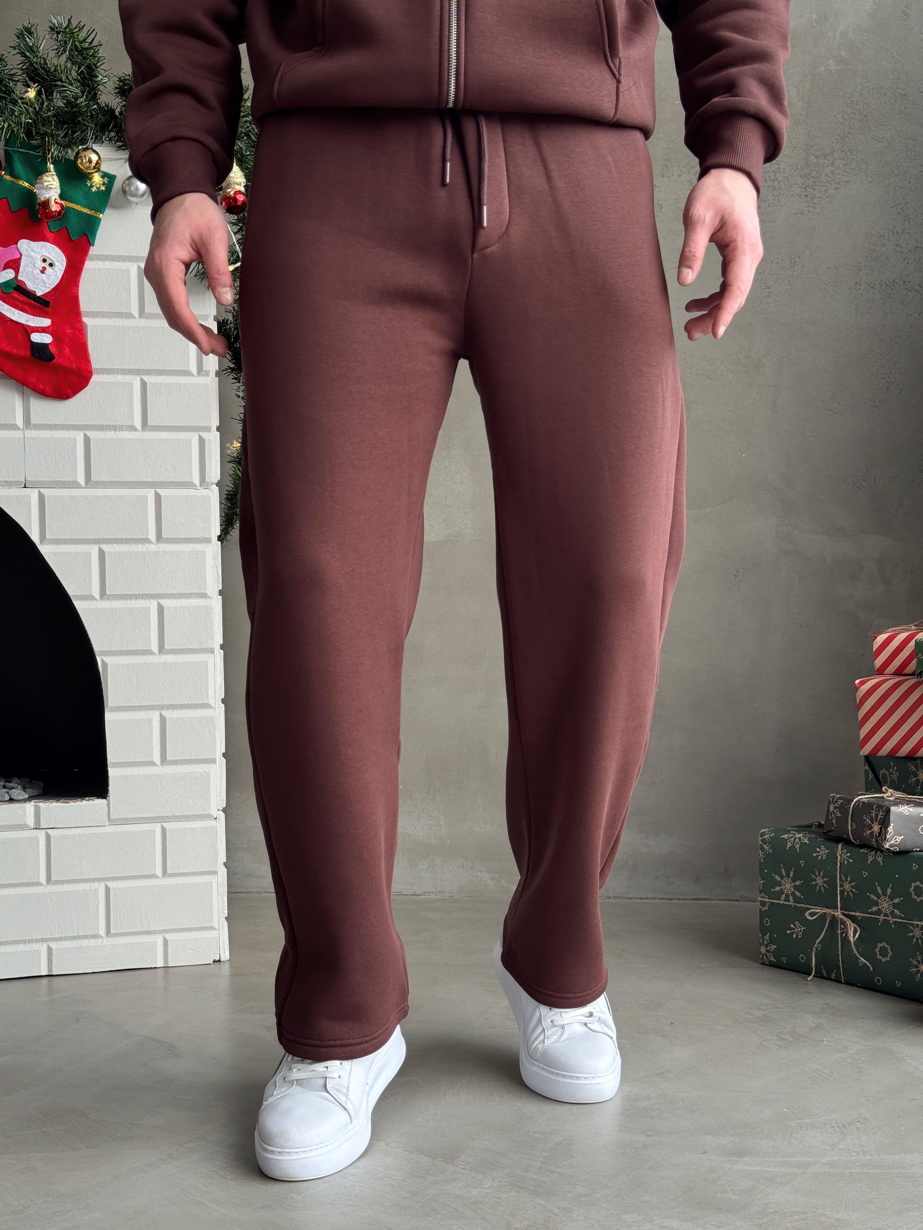Erkek Elit Kalite Cep Detaylı Baggy Kalıp Basic 3 İplik Eşofman Altı-Kahverengi(E1587)Ketench