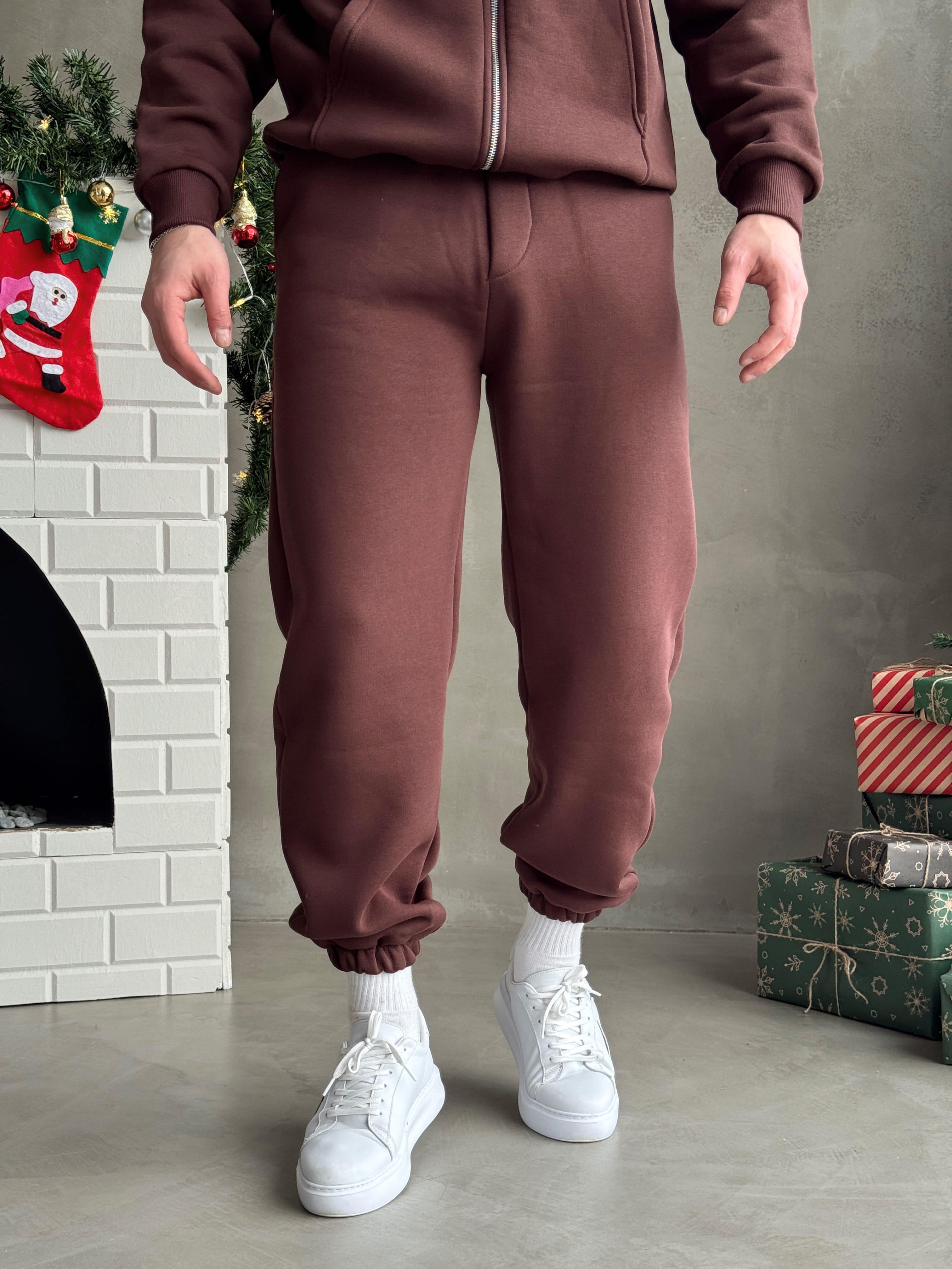 Erkek Elit Kalite Cep Detaylı Paça Lastik Detay Jogger Basic 3 İplik Eşofman Altı-Kahverengi(E1588)Ketench