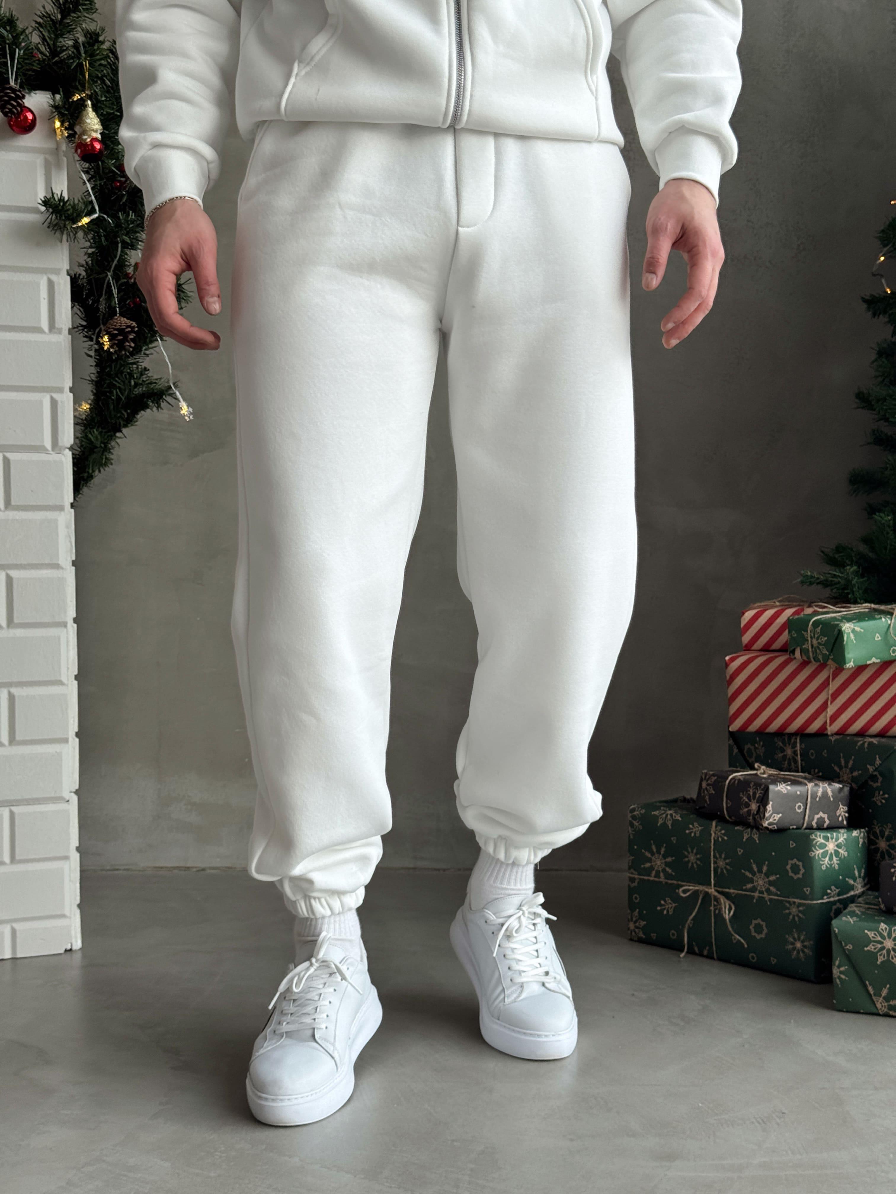 Erkek Elit Kalite Cep Detaylı Paça Lastik Detay Jogger Basic 3 İplik Eşofman Altı-Beyaz(E1588)Ketench