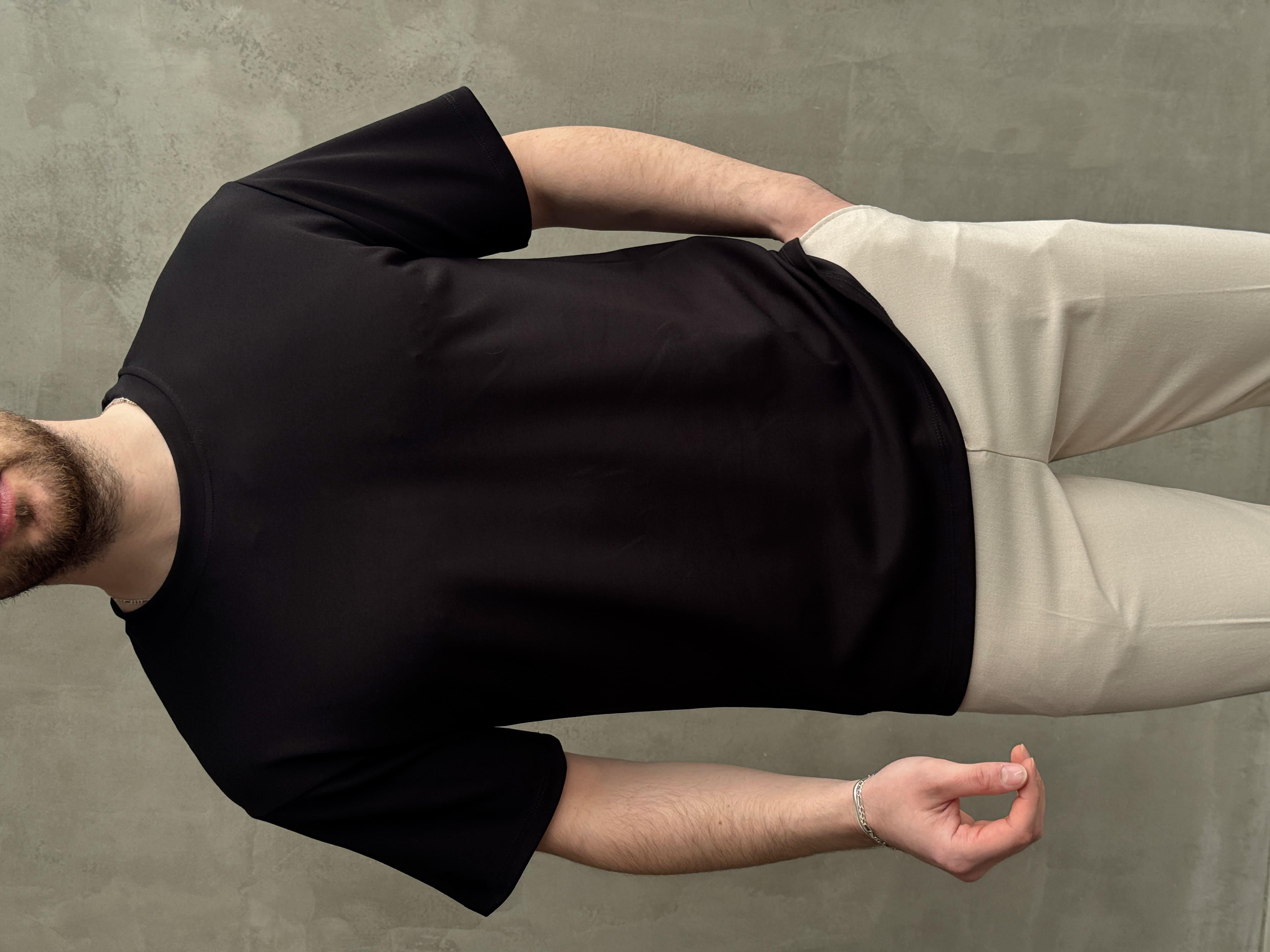 Erkek Elit Kalite Oversize Kalıp Bisiklet Yaka Düz Model T-Shirt-Siyah(E1689)Ketench