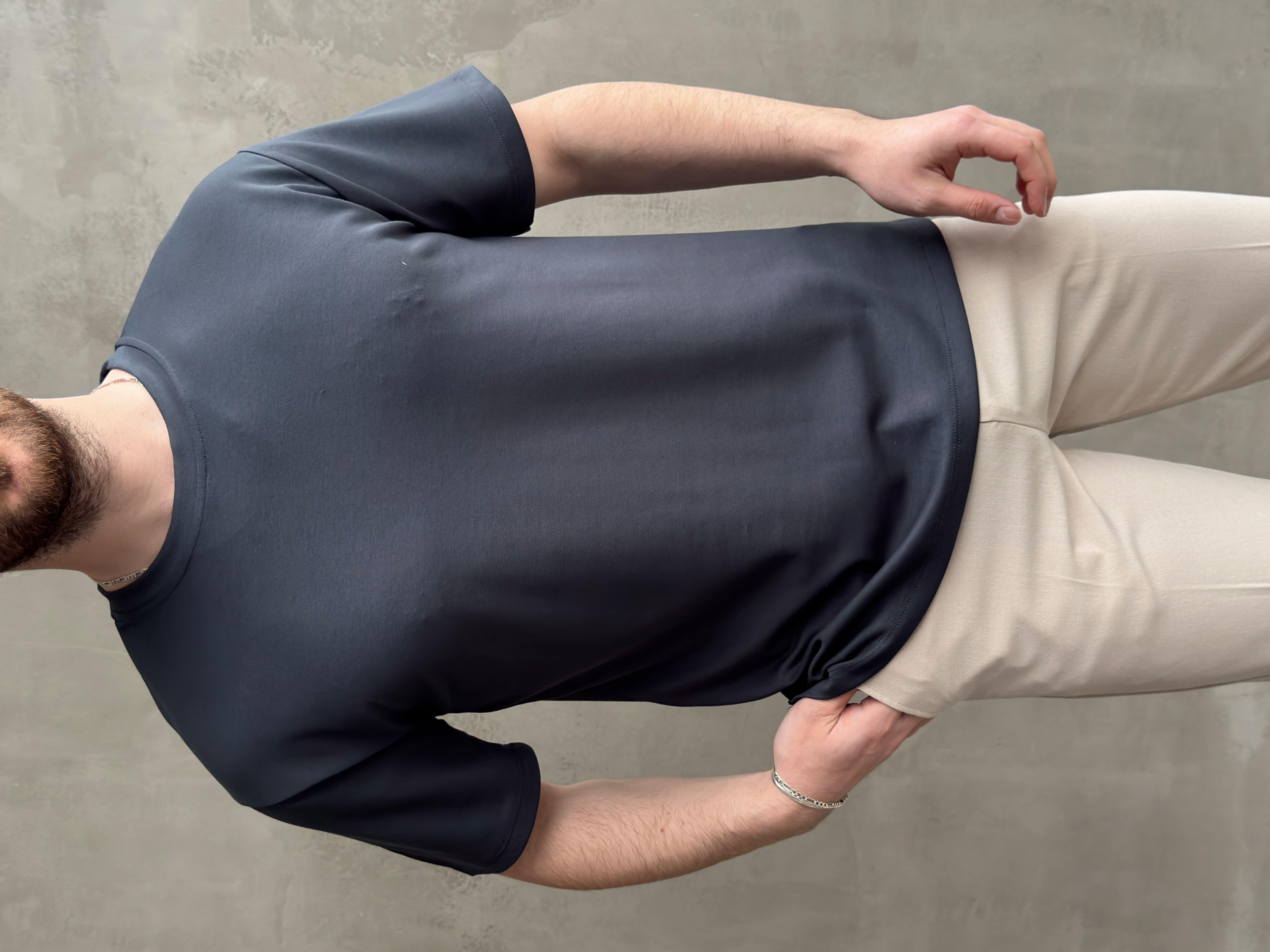 Erkek Elit Kalite Oversize Kalıp Bisiklet Yaka Düz Model T-Shirt-Lacivert(E1689)Ketench