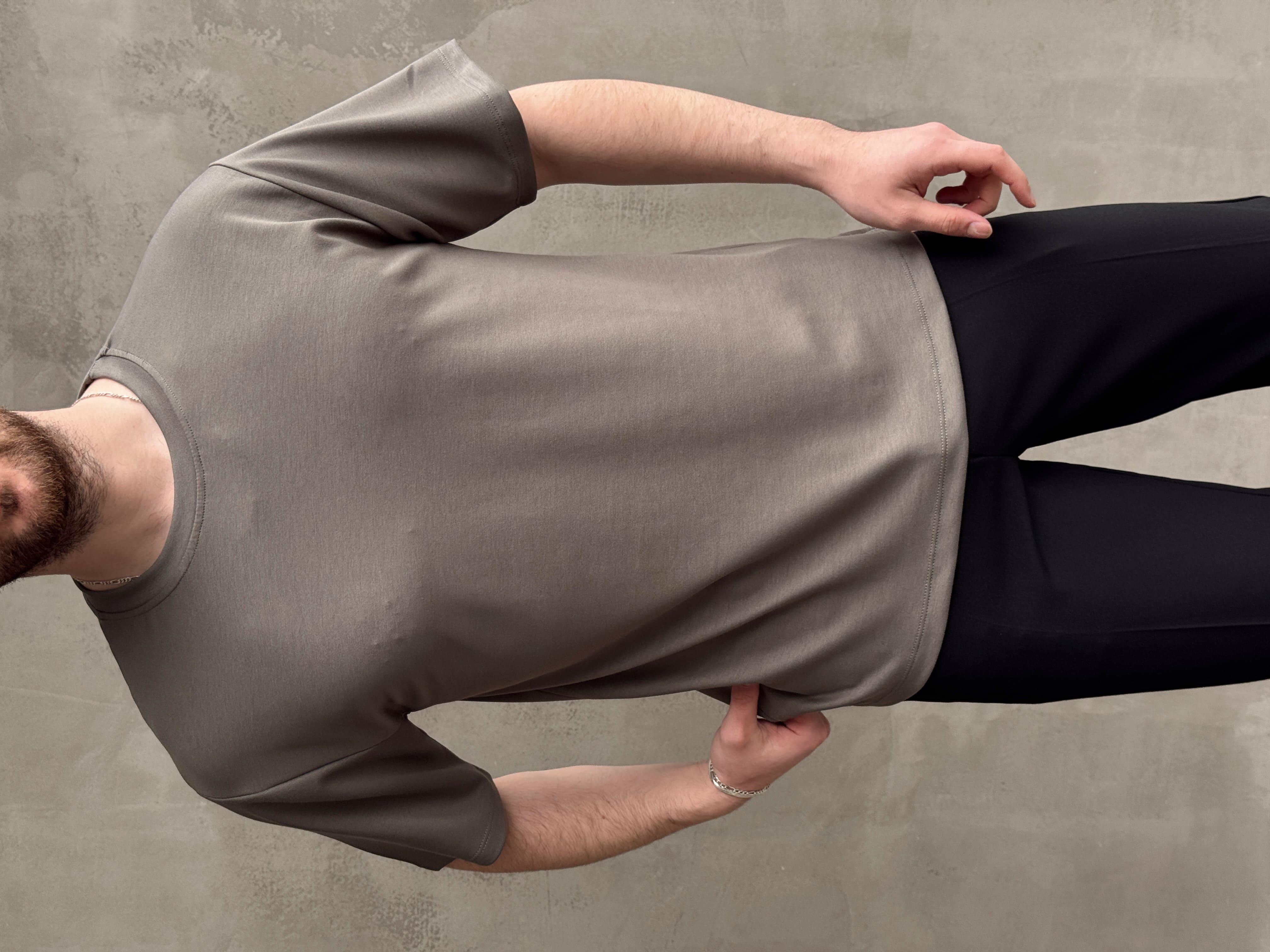 Erkek Elit Kalite Oversize Kalıp Bisiklet Yaka Düz Model T-Shirt-Haki(E1689)Ketench