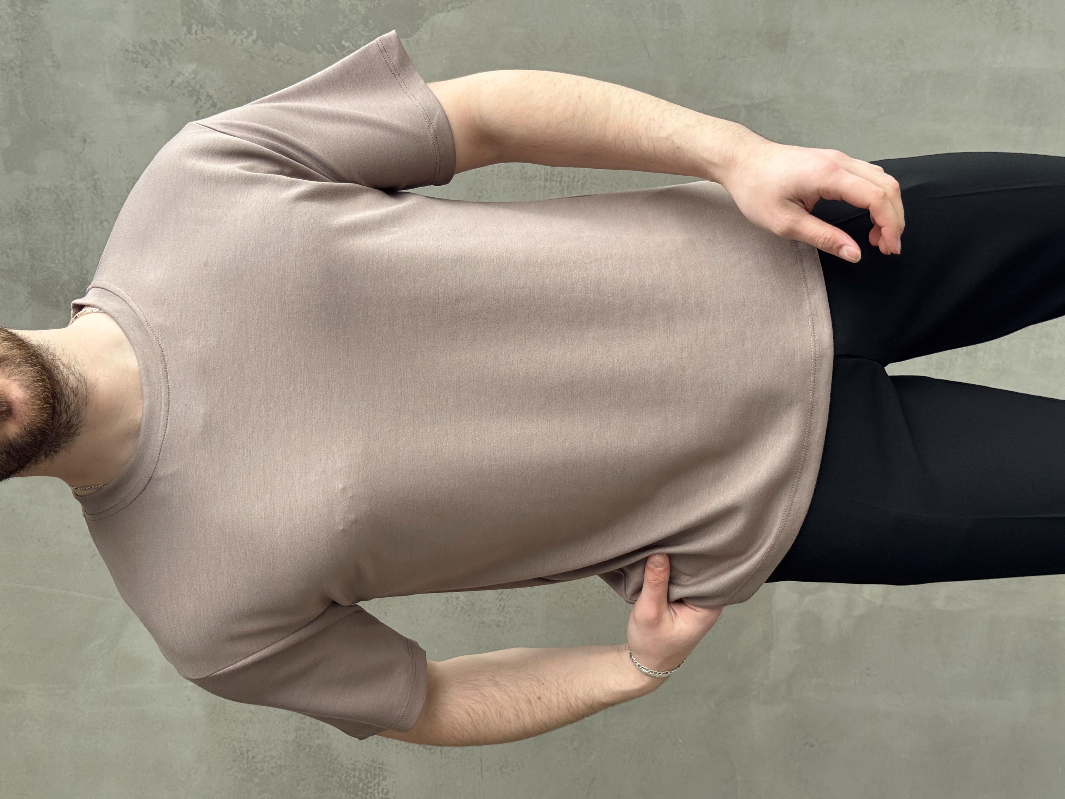 Erkek Elit Kalite Oversize Kalıp Bisiklet Yaka Düz Model T-Shirt-Kahverengi(E1689)Ketench