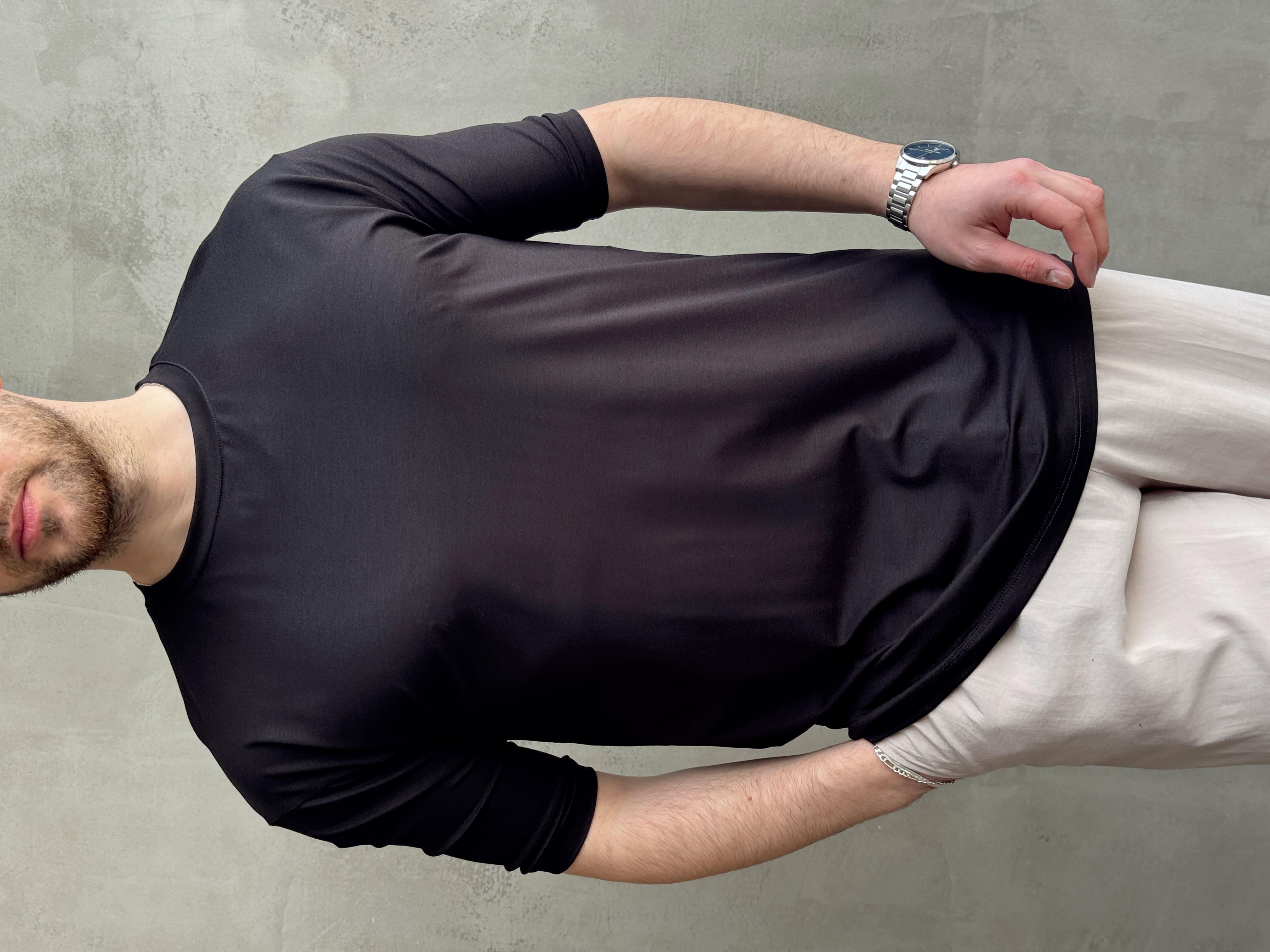 Erkek Elit Kalite Oversize Kalıp Bisiklet Yaka Düz Model T-Shirt-Siyah(E1652)Ketench