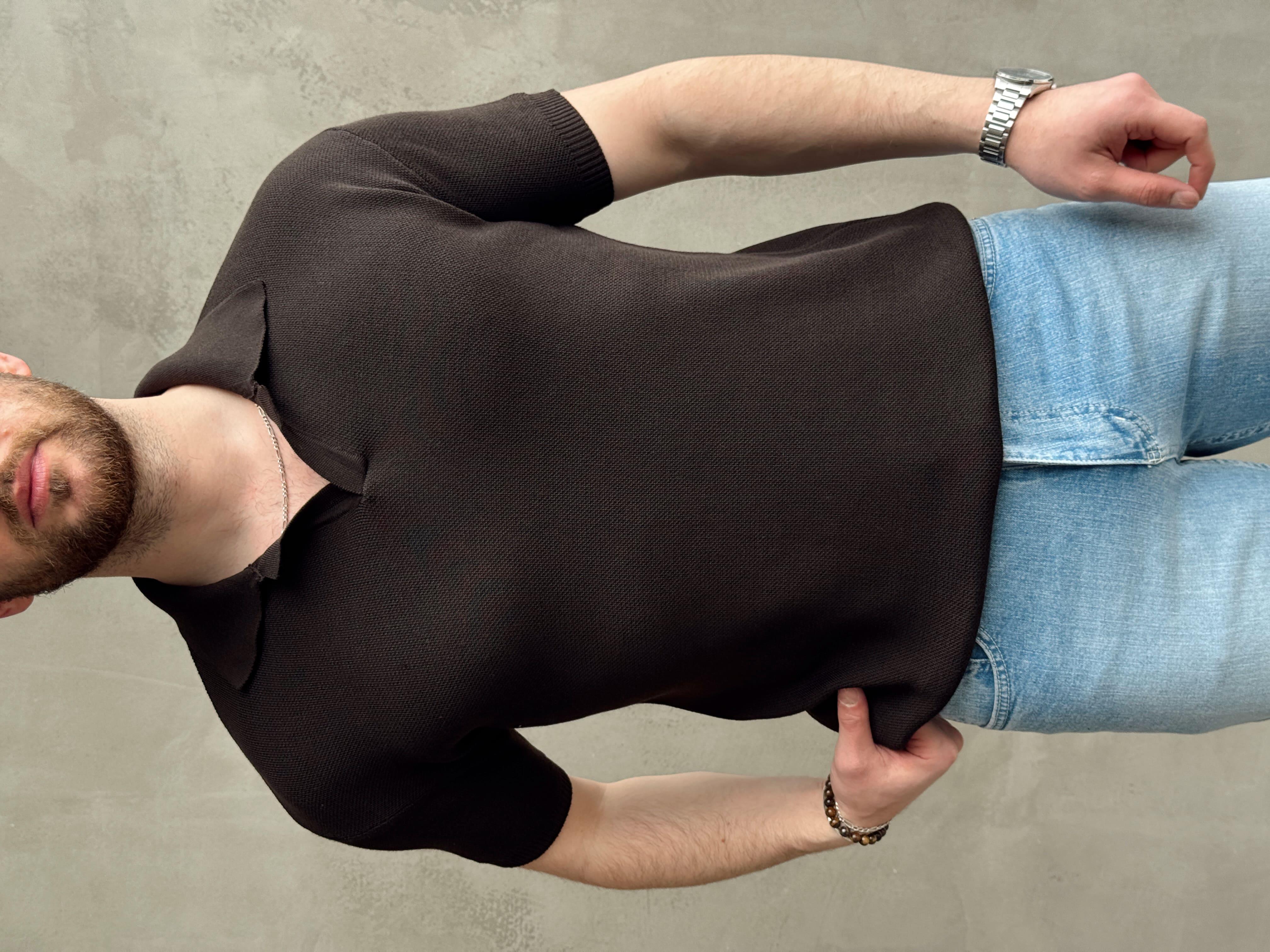 Erkek Elit Kalite Regular Kalıp Polo Yaka Triko T-Shirt-Kahverengi(E1694)Ketench