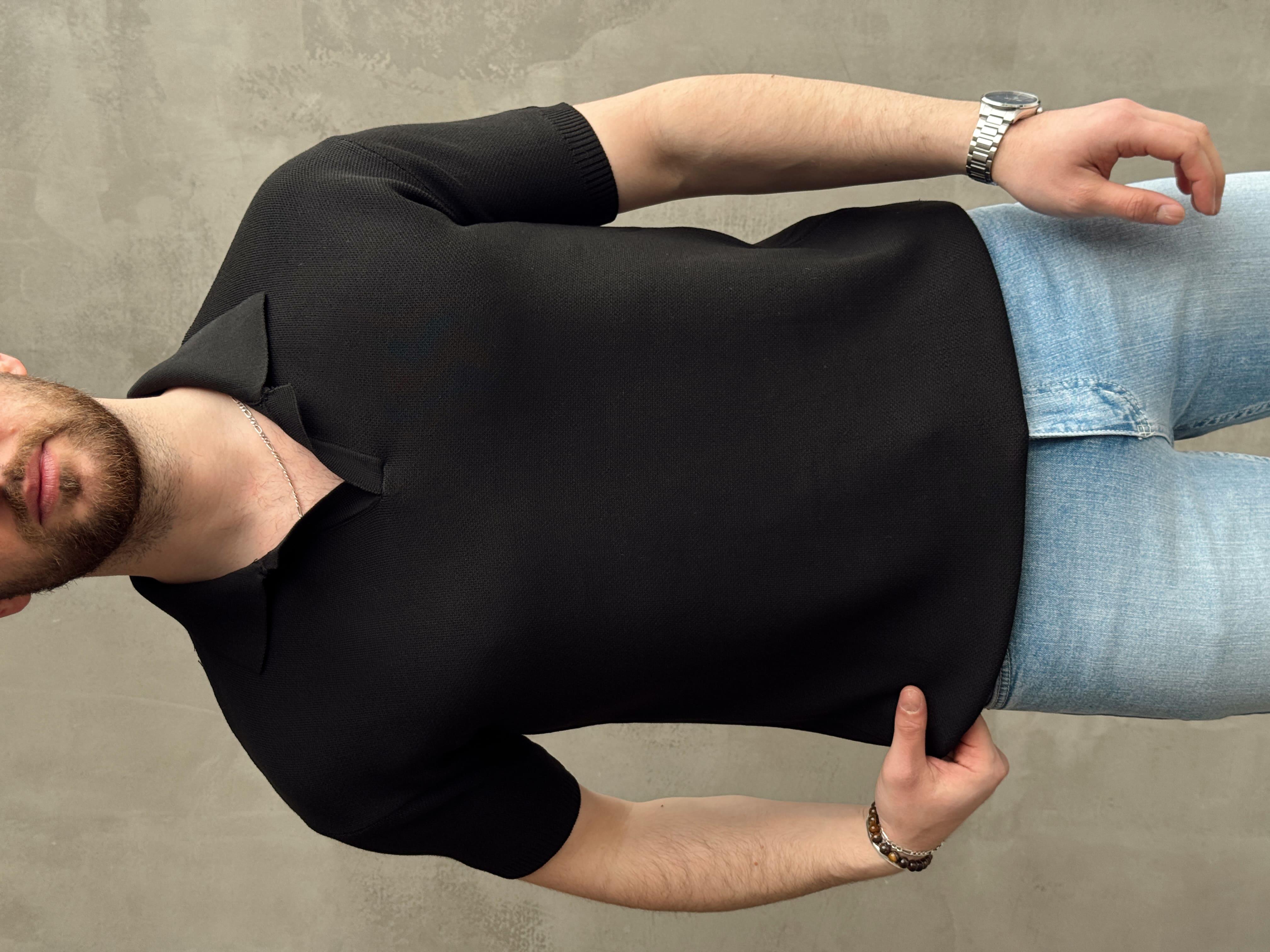 Erkek Elit Kalite Regular Kalıp Polo Yaka Triko T-Shirt-Siyah(E1694)Ketench