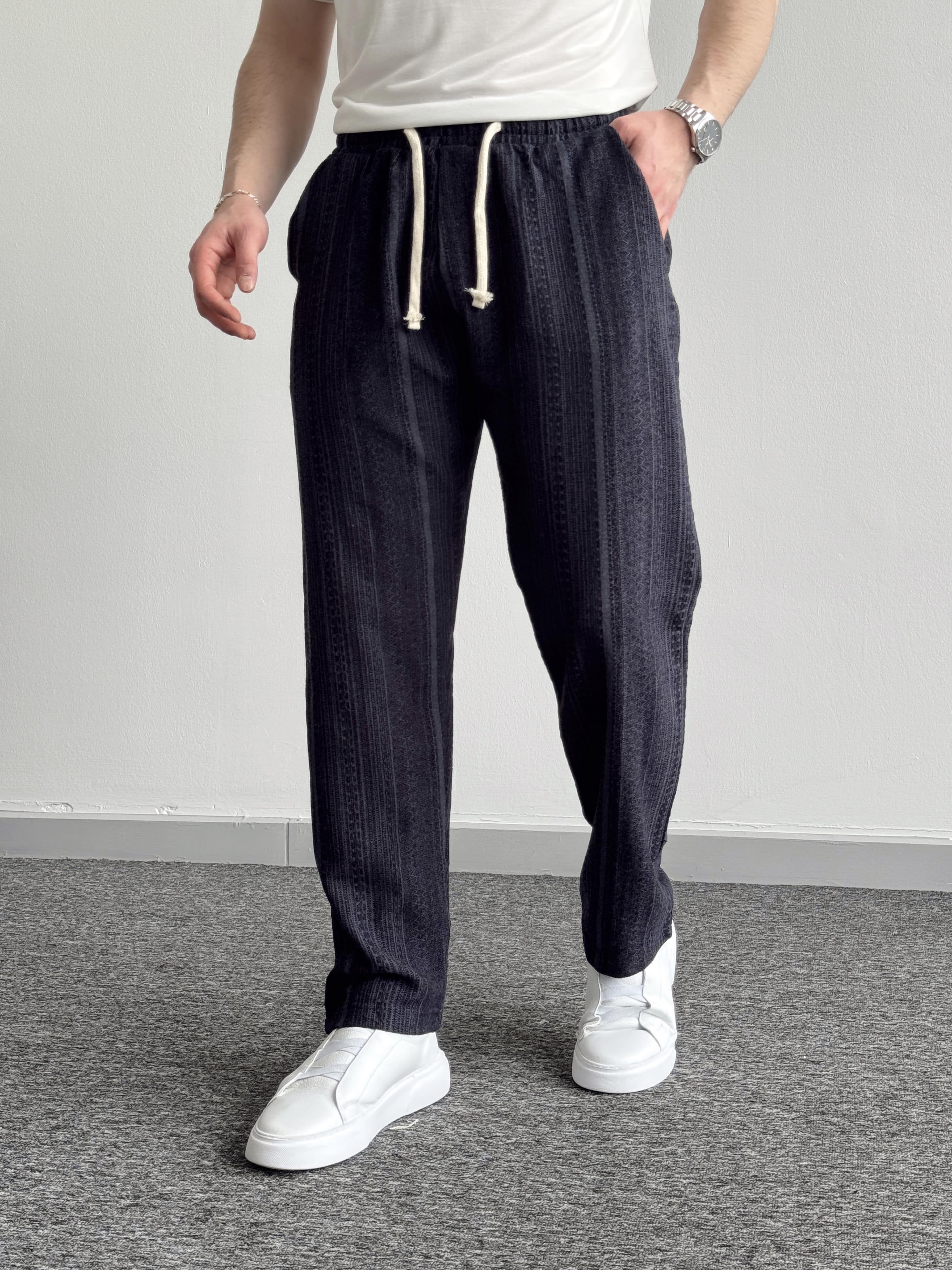 Erkek Elit Seçim Beli Lastikli Baggy Kalıp Pantolon-Lacivert(E1337)Ketench