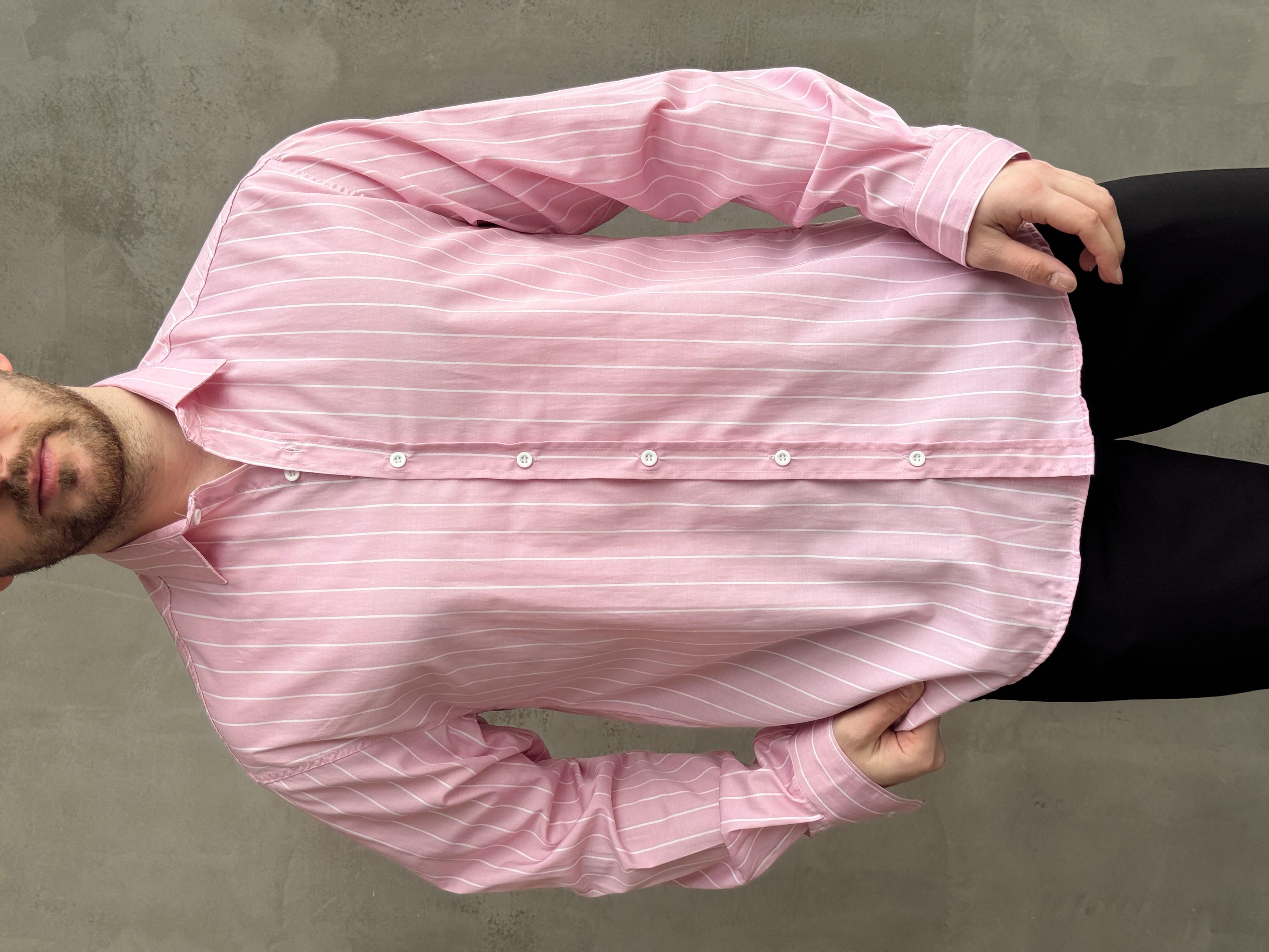 Erkek Elit Tasarım Oversize Kalıp Çizgi Detaylı Gömlek-Pembe(E1635)Ketench