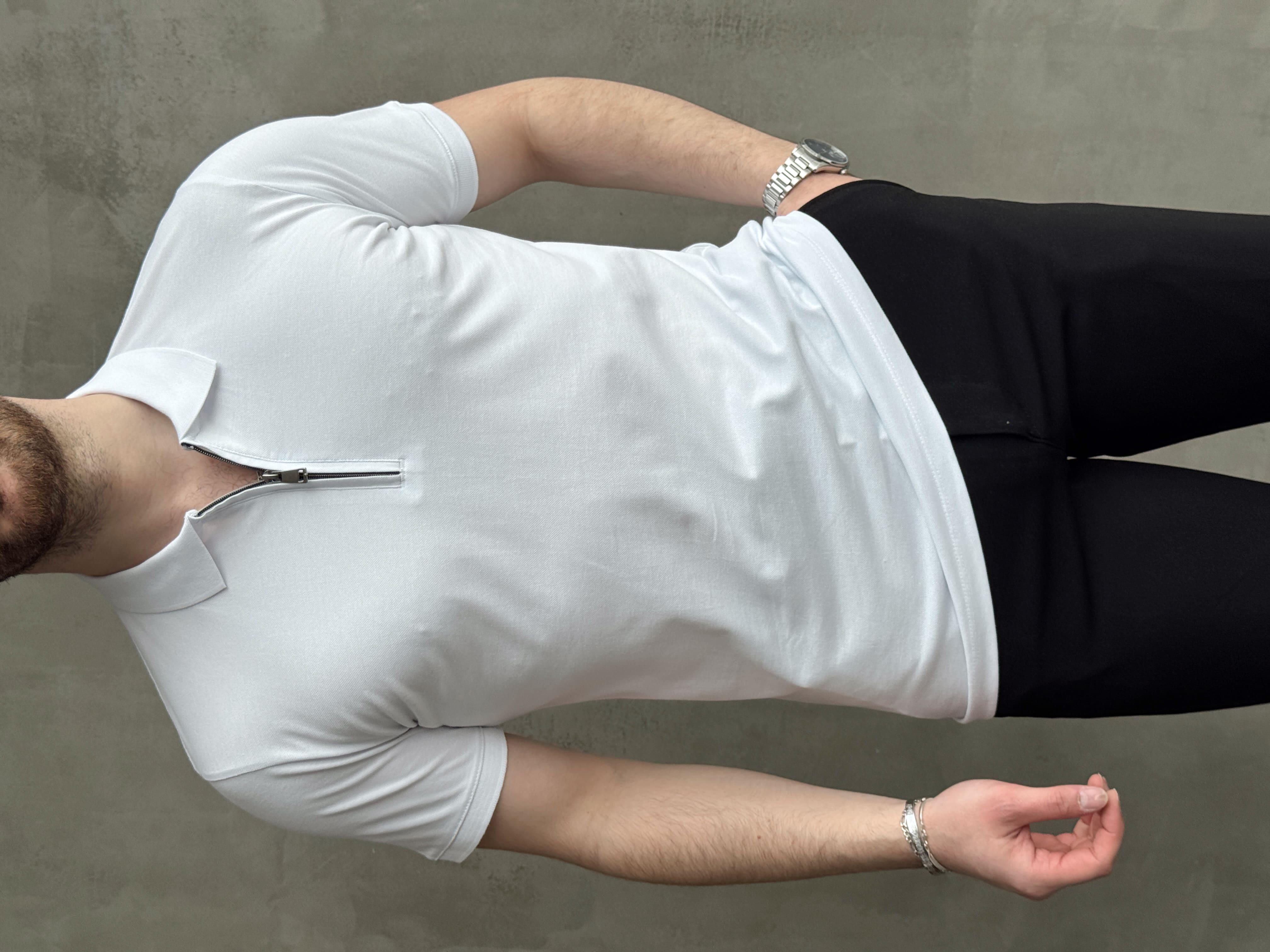 Erkek Ketench Özel Koleksiyon Regular Fit %100 Pamuk Fermuarlı Polo Yaka T-Shirt-Beyaz(E1639)Ketench