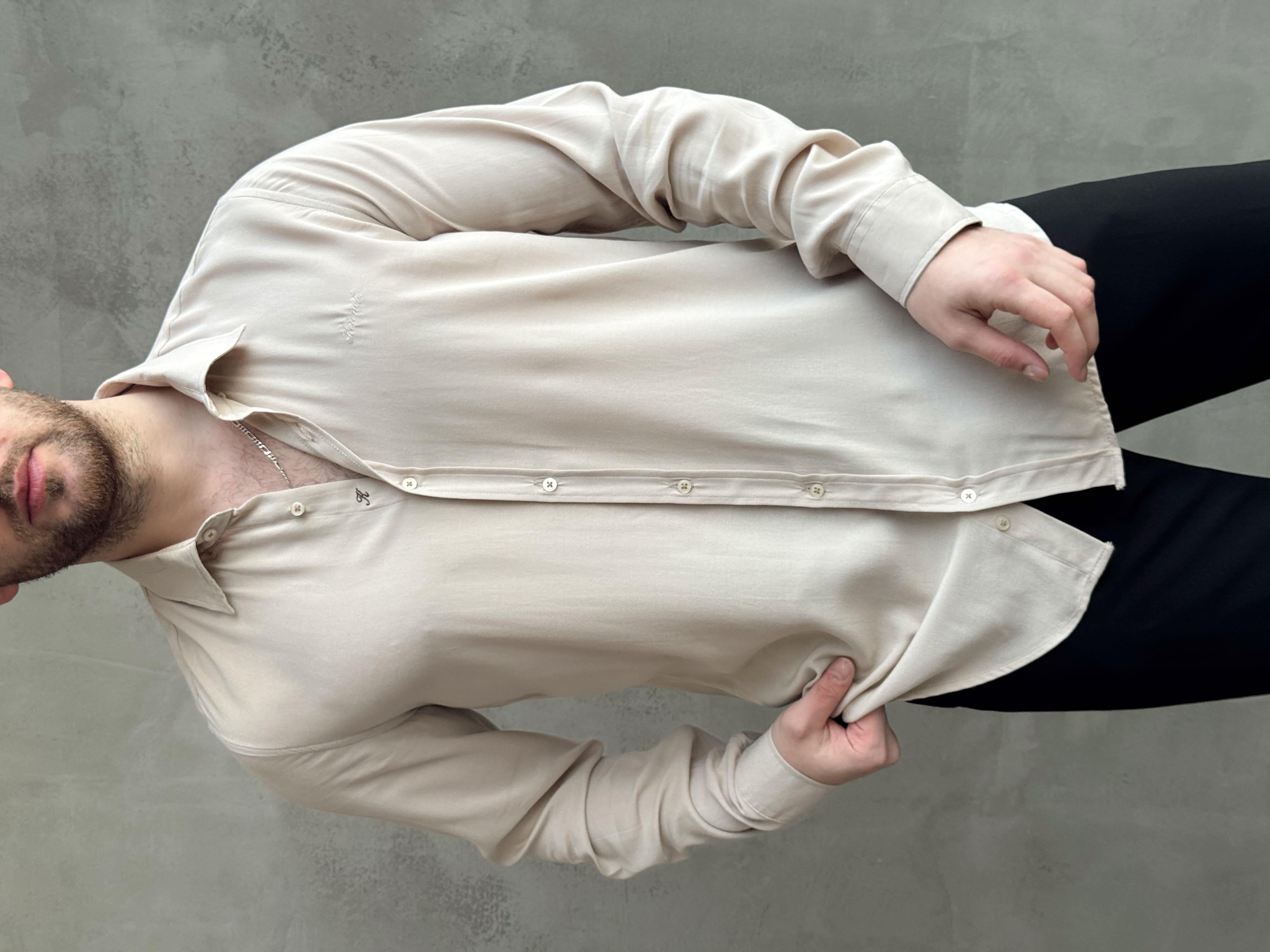 Erkek Ketench Özel Koleksiyon Regular Kalıp Ketench Nakış Detaylı Esnek Kumaş Gömlek-Bej(E1650)Ketench