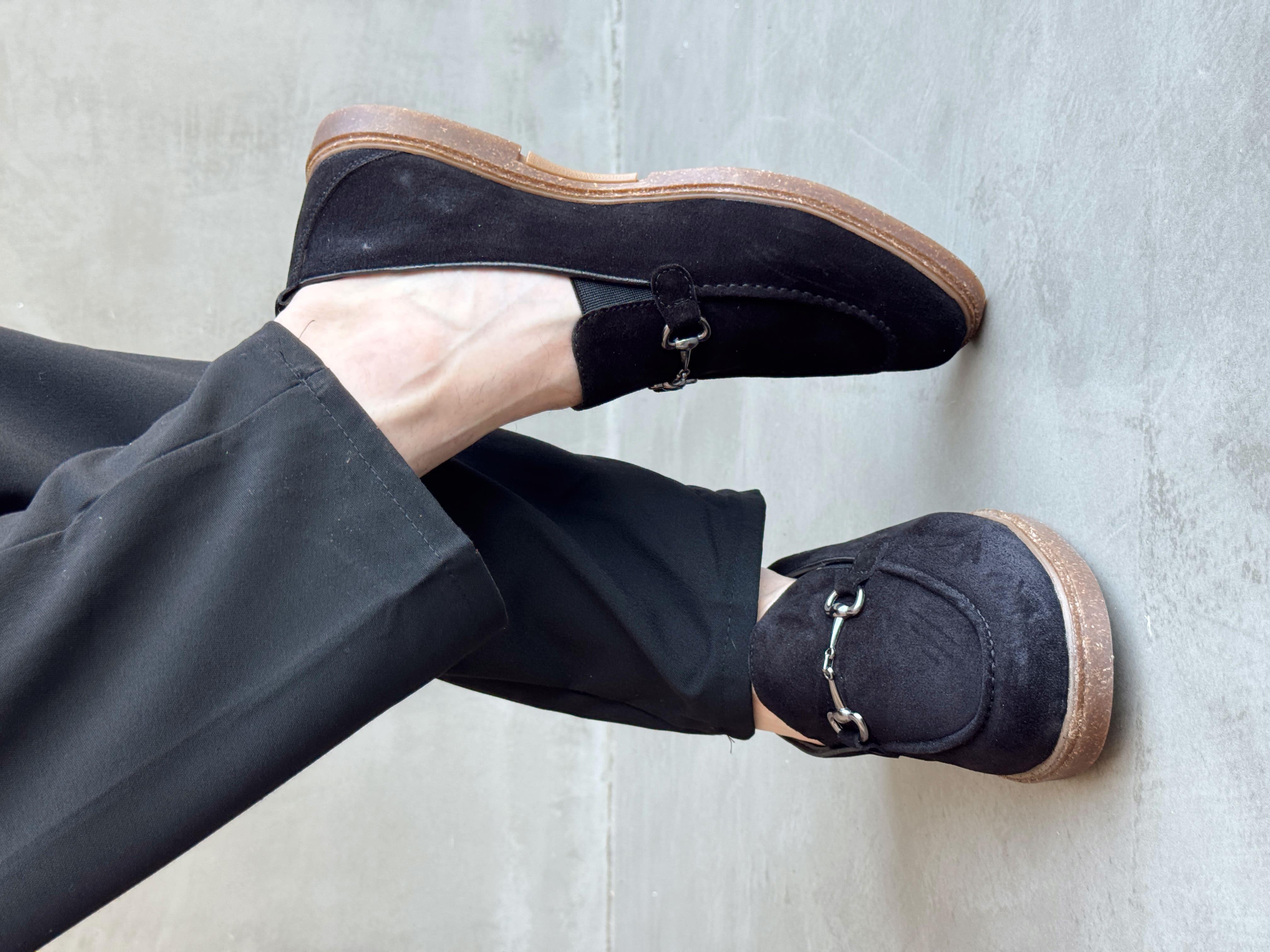 Erkek Ketench Özel Üretim Klasik Model %100 Deri Süet Toka Detaylı Loafer Ayakkabı-Siyah(E1684)Ketench