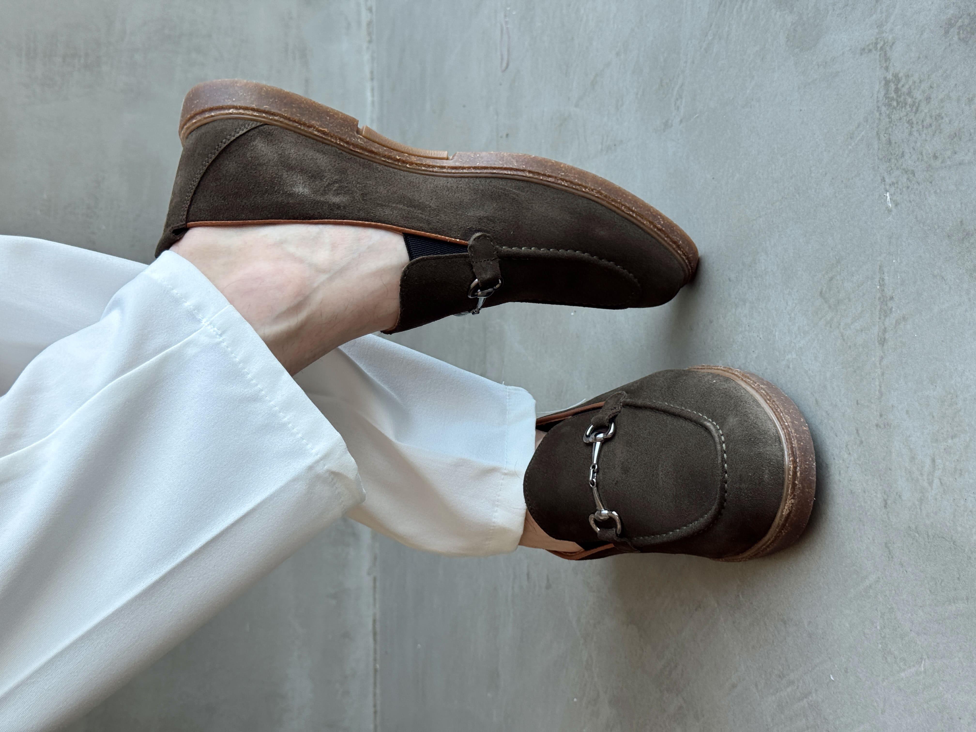 Erkek Ketench Özel Üretim Klasik Model %100 Deri Süet Toka Detaylı Loafer Ayakkabı-Haki(E1684)Ketench