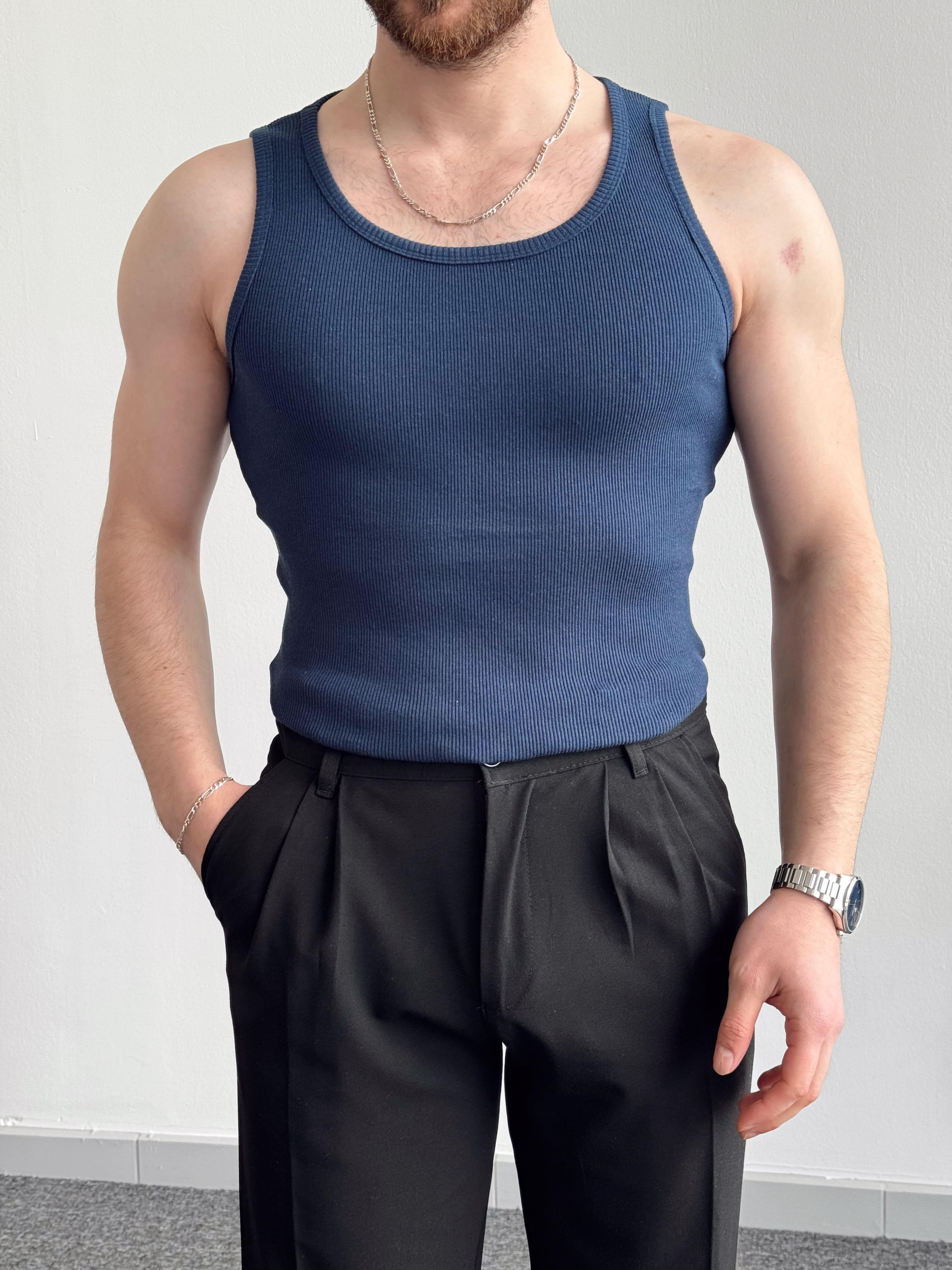Erkek Numaralandırılmış Özel Seri Slim Fit Fitilli Atlet-Lacivert(E1377)Ketench