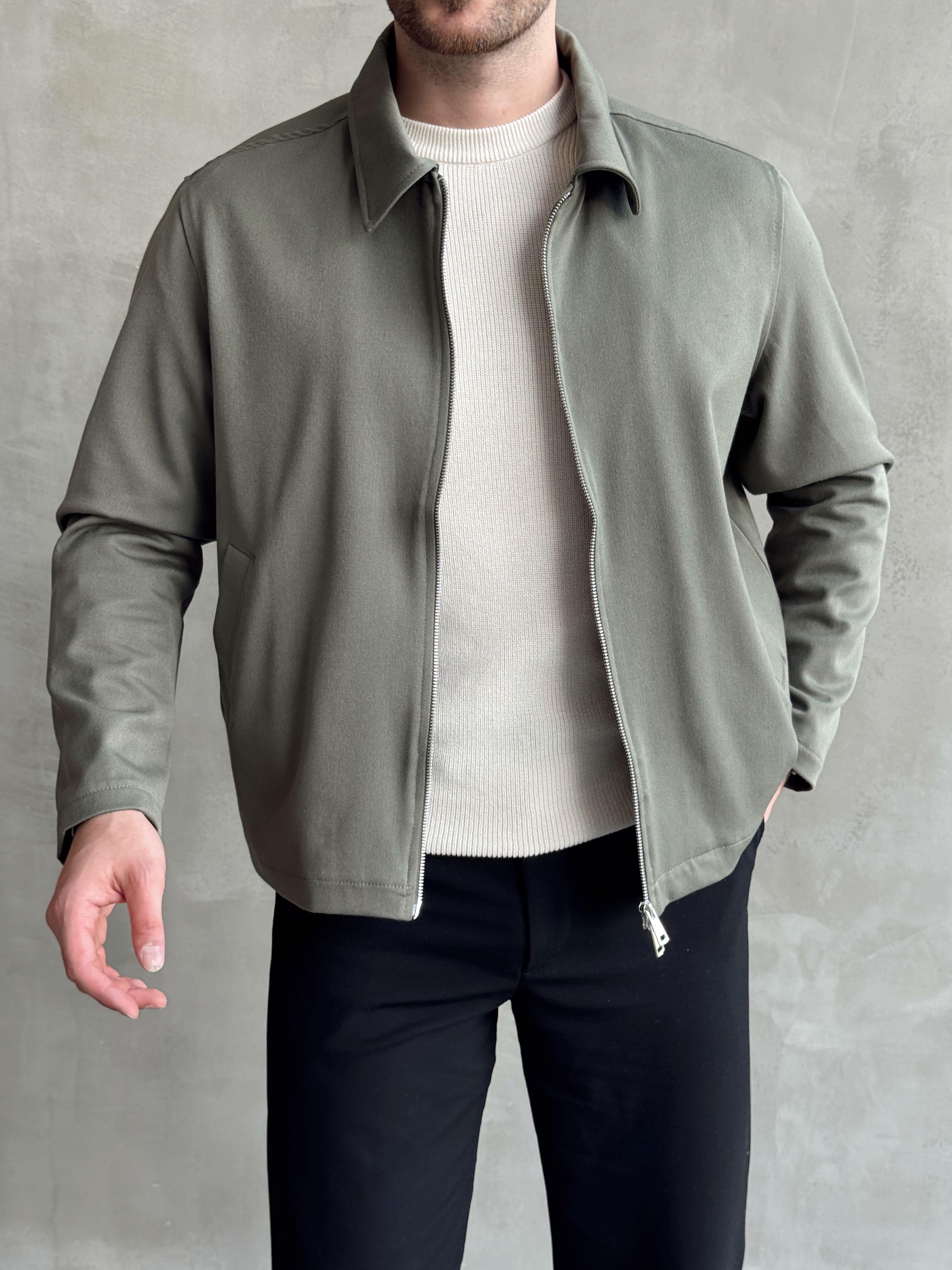 Erkek Özel Premium Seri Oversize Kalıp Çift Astarlı Düz Model Gabardin Kumaş Ceket-Haki(E1464)Ketench