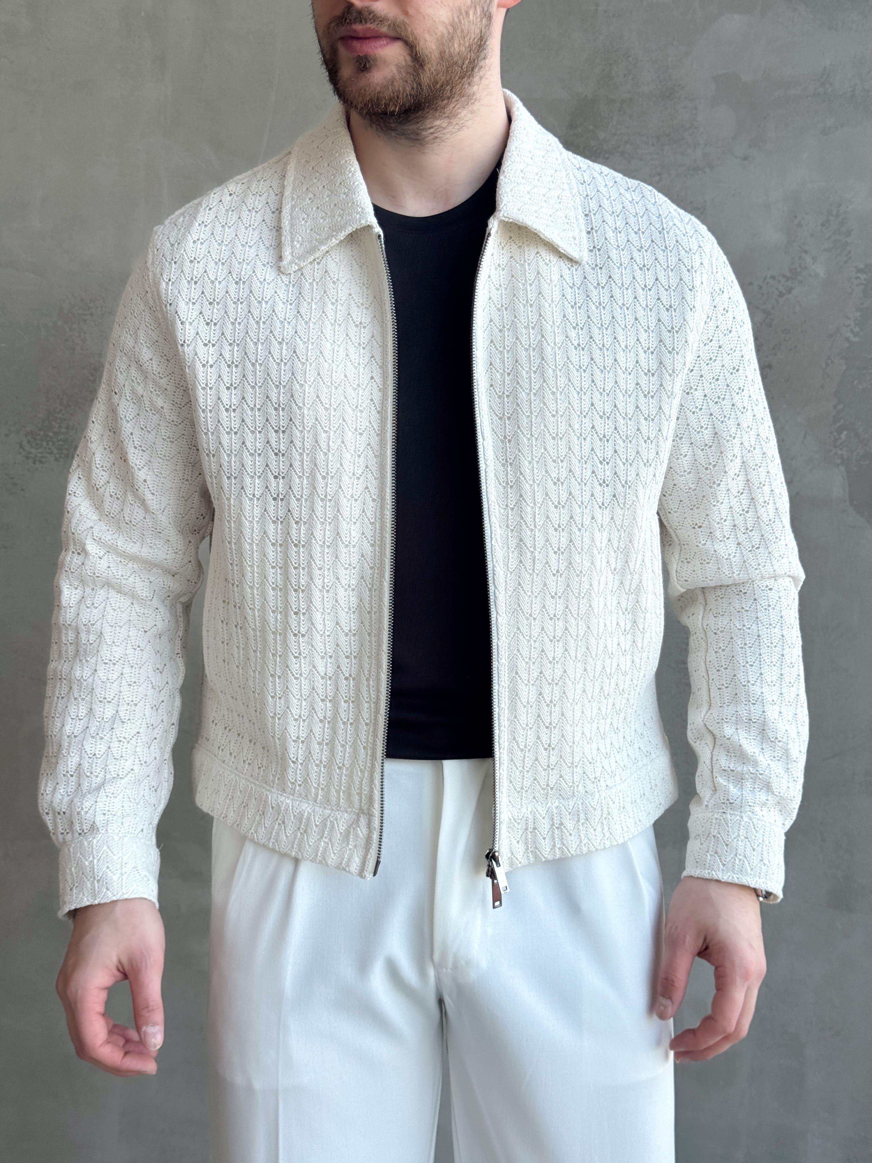 Erkek Özel Premium Seri Oversize Kalıp Örme Desenli Ceket-Bej(1627)Ketench