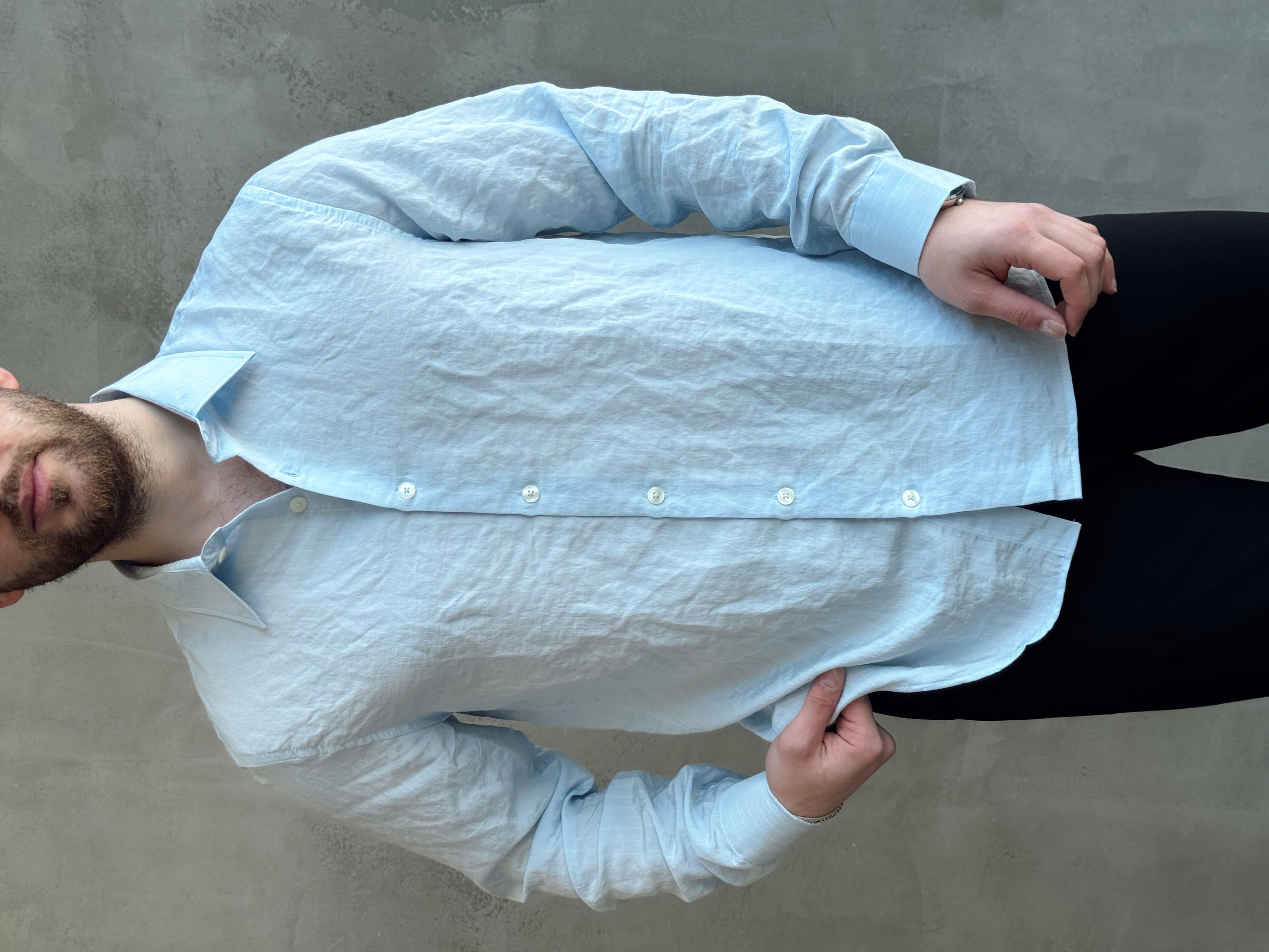 Erkek Özel Premium Seri Oversize Kalıp Çizgi Detaylı Modal Kumaş Gömlek-Bebe Mavi(E1657)Ketench