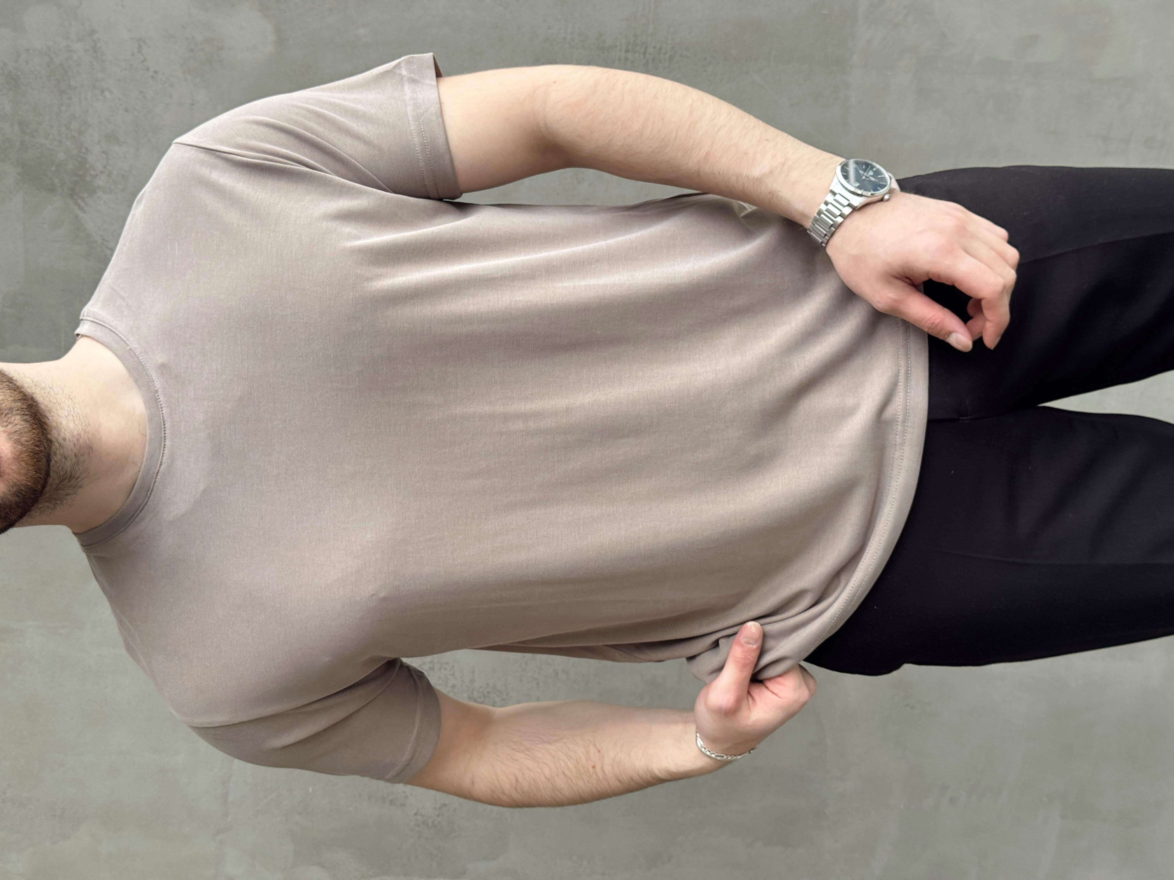 Erkek Özel Premium Seri Regular Fit Bisiklet Yaka Modal Kumaş Düz T-Shirt-Bej(E1680)Ketench