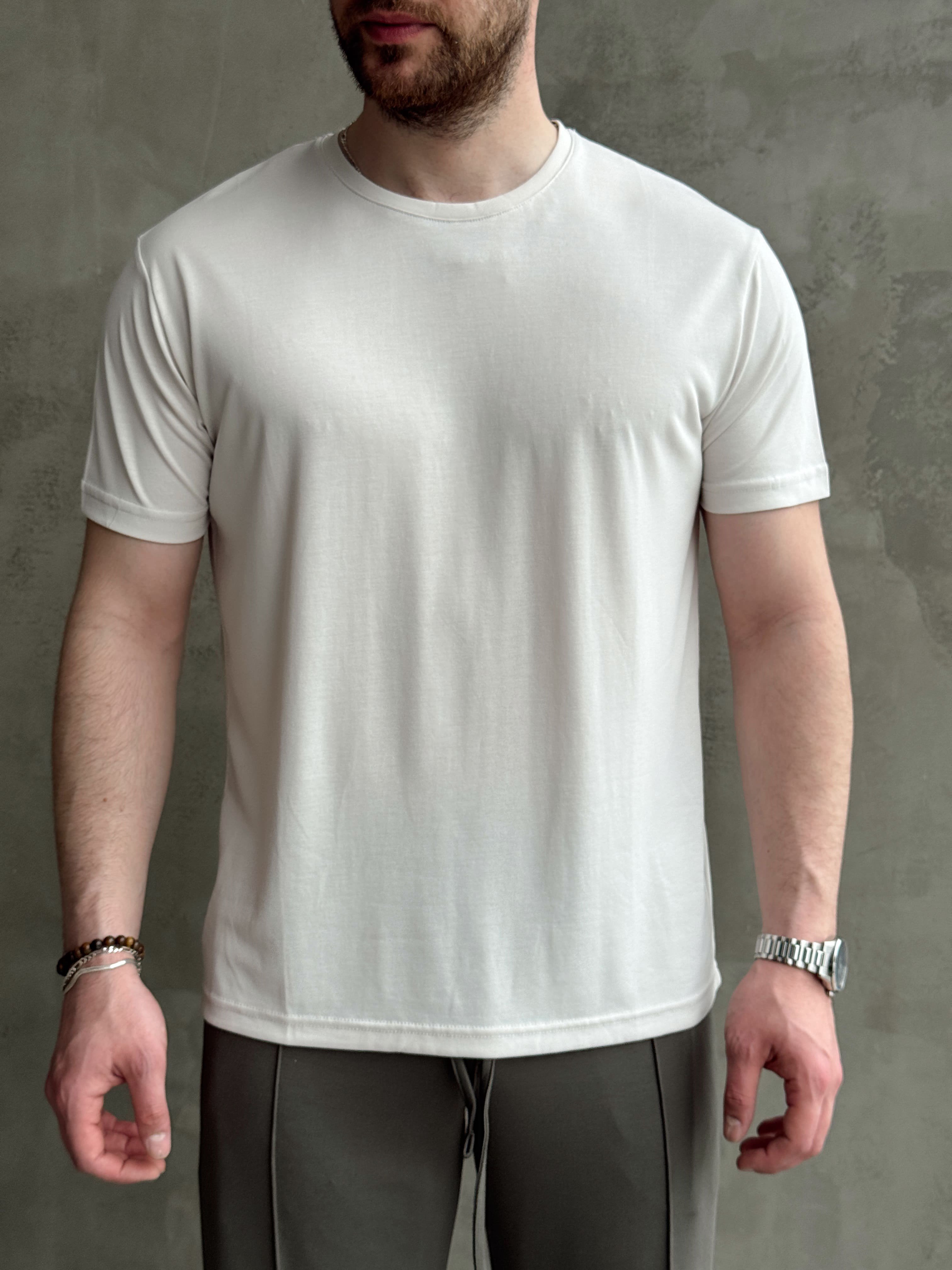 Erkek Özel Premium Seri Regular Fit Bisiklet Yaka Modal Kumaş Düz T-Shirt-Taş(E1680)Ketench