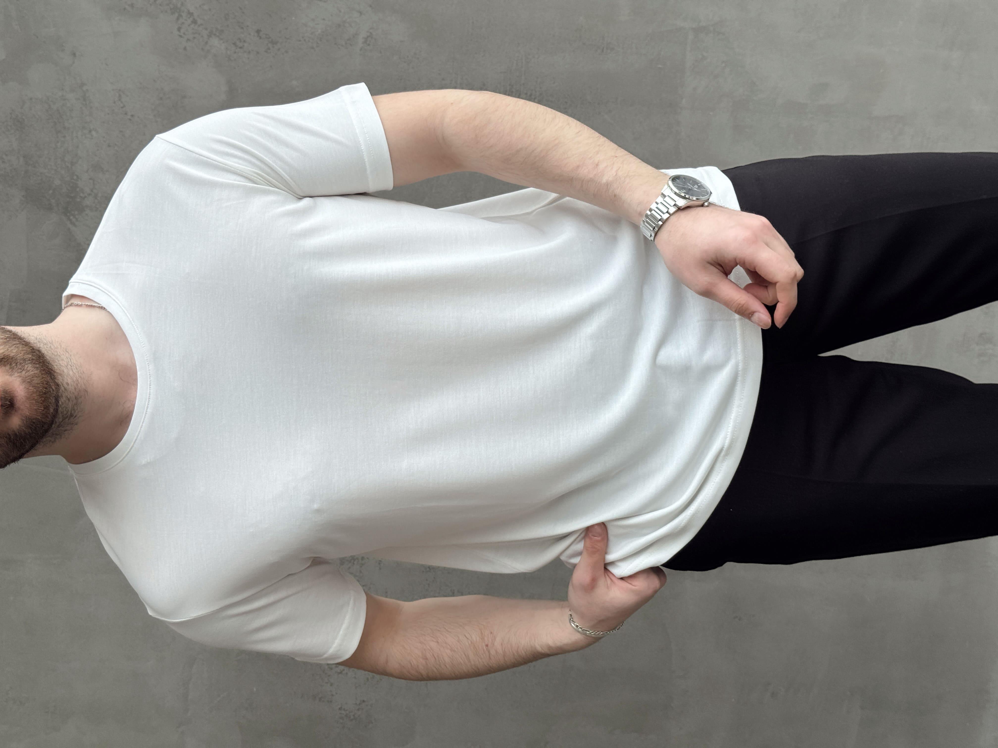 Erkek Özel Premium Seri Regular Fit Bisiklet Yaka Modal Kumaş Düz T-Shirt-Beyaz(E1680)Ketench