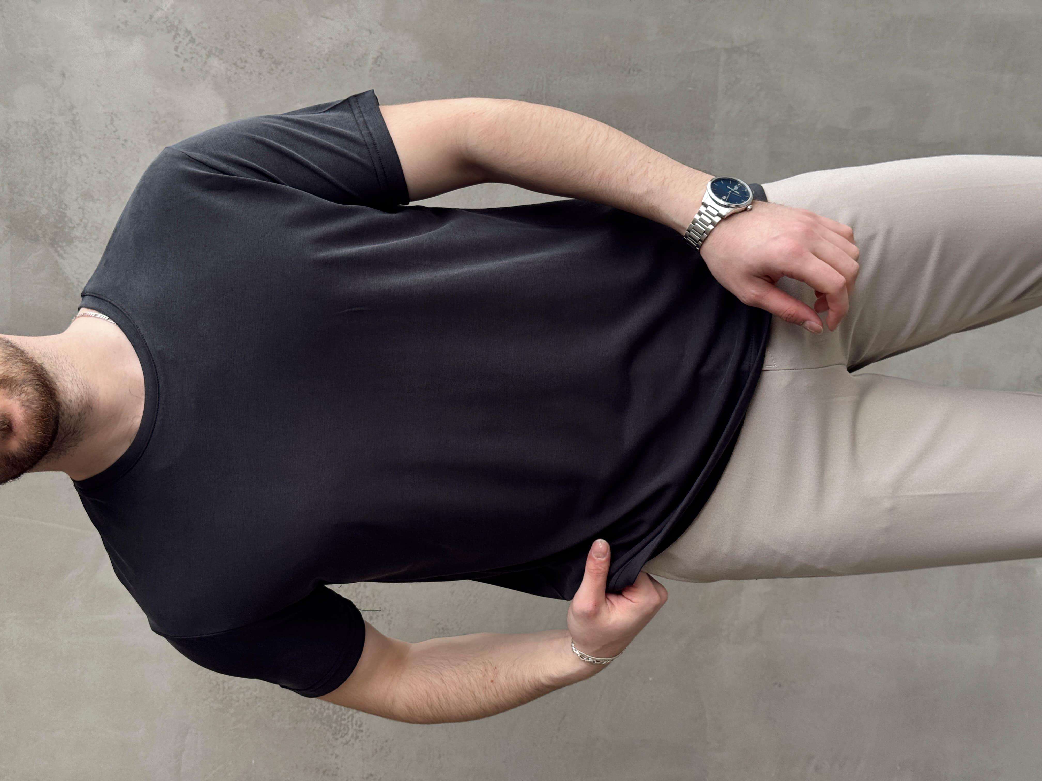 Erkek Özel Premium Seri Regular Fit Bisiklet Yaka Modal Kumaş Düz T-Shirt-Siyah(E1680)Ketench