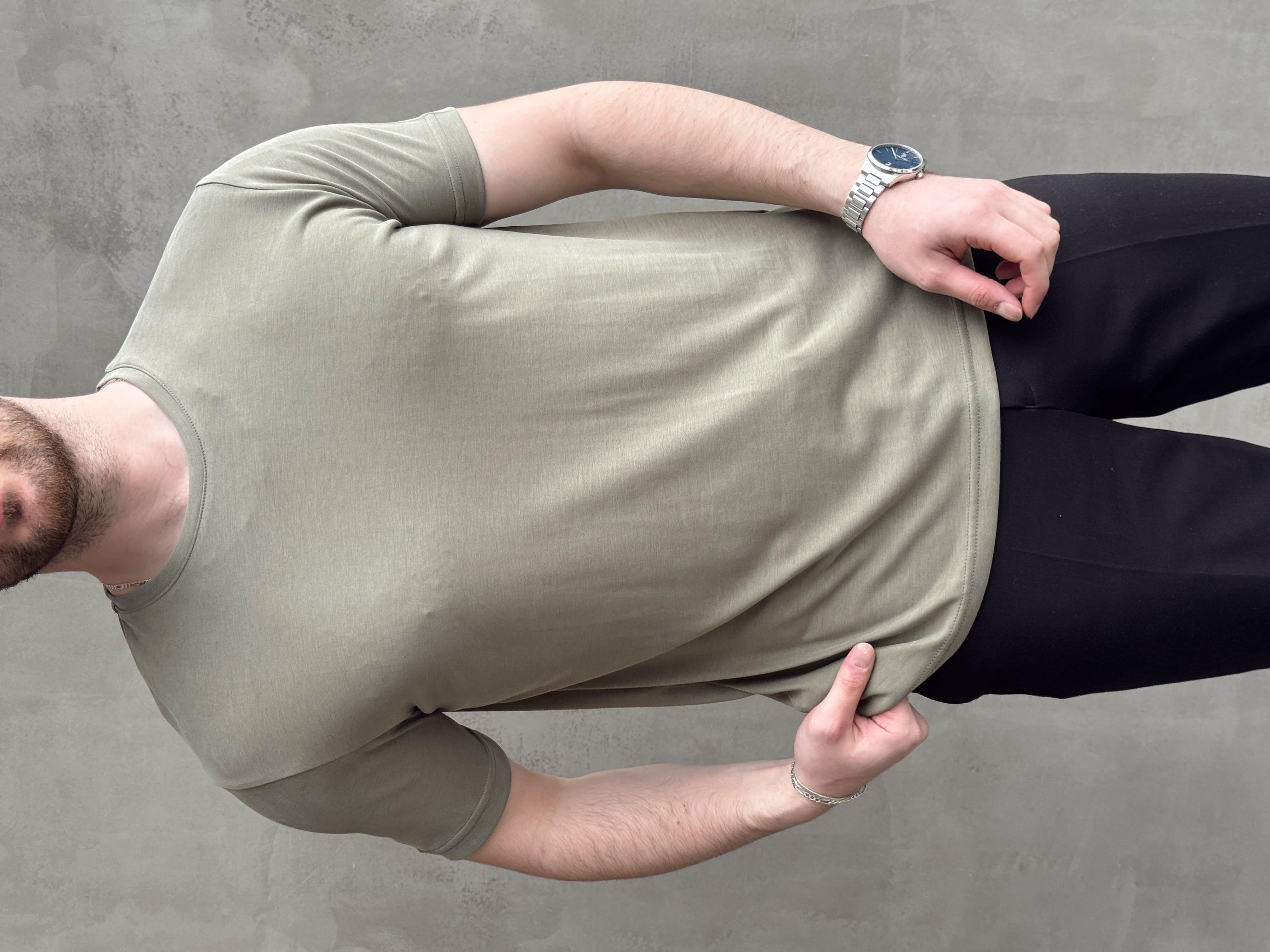 Erkek Özel Premium Seri Regular Fit Bisiklet Yaka Modal Kumaş Düz T-Shirt-Haki(E1680)Ketench