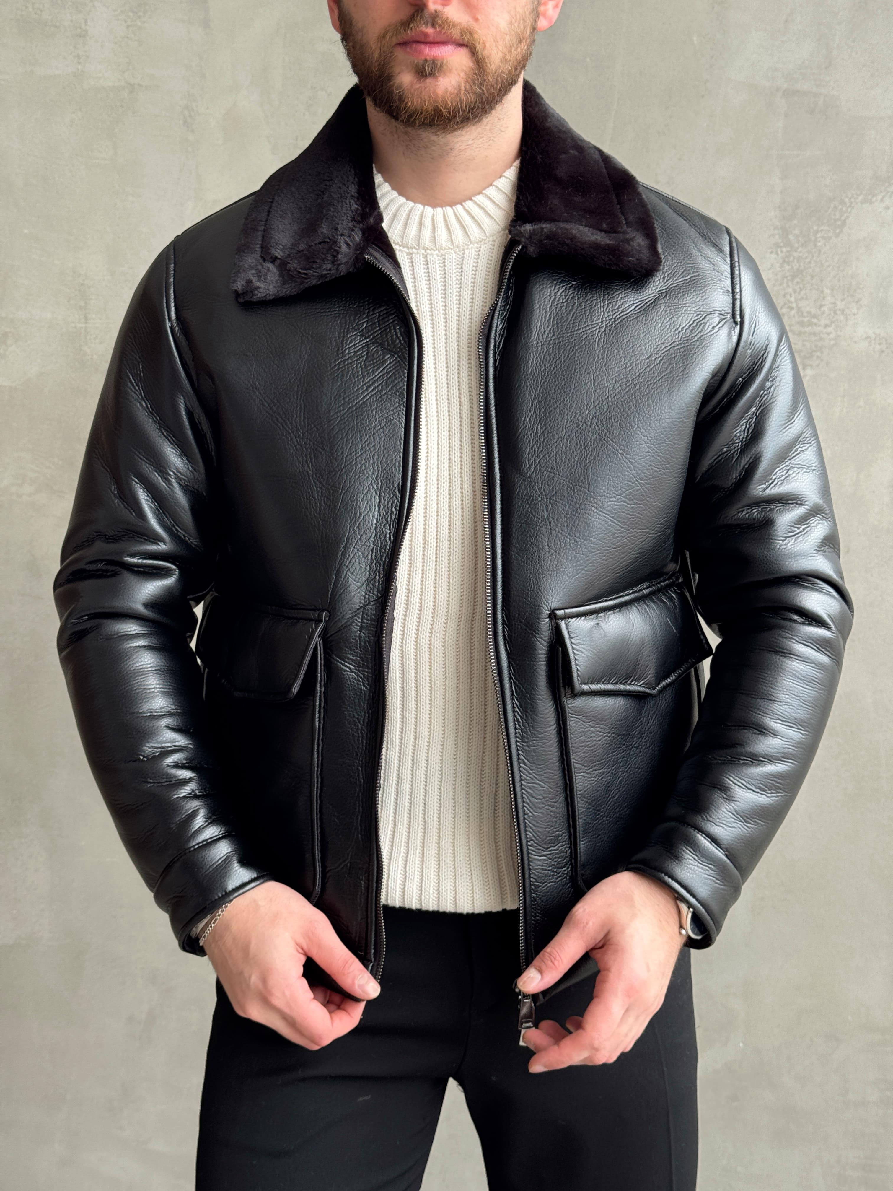 Erkek Özel Premium Seri Regular Fit Büyük Cep Detay Astarlı Suni Deri Mont-Dark(E1519)Ketench