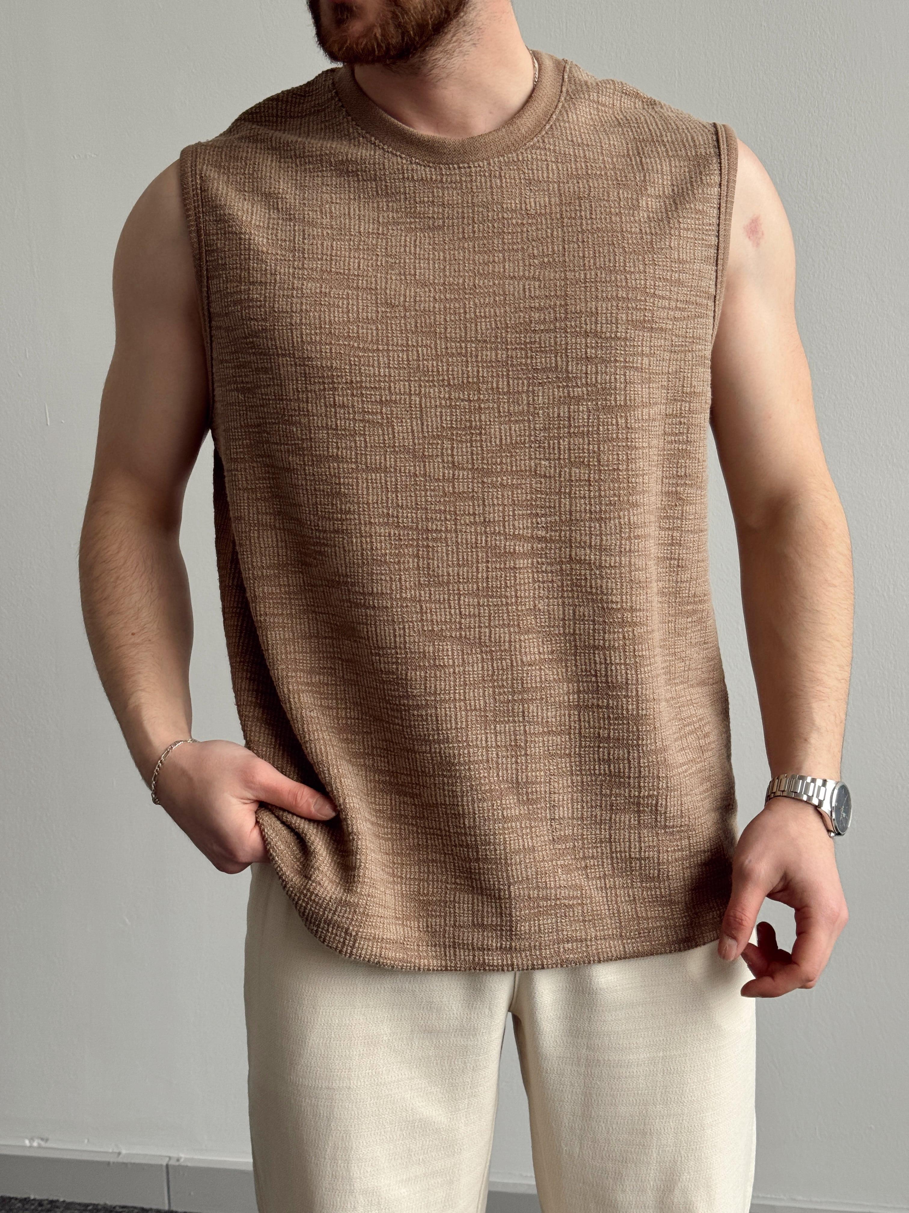 Erkek Özel Premium Seri Regular Fit Dokulu Kolsuz T-Shirt-Vizon(E1354)Ketench