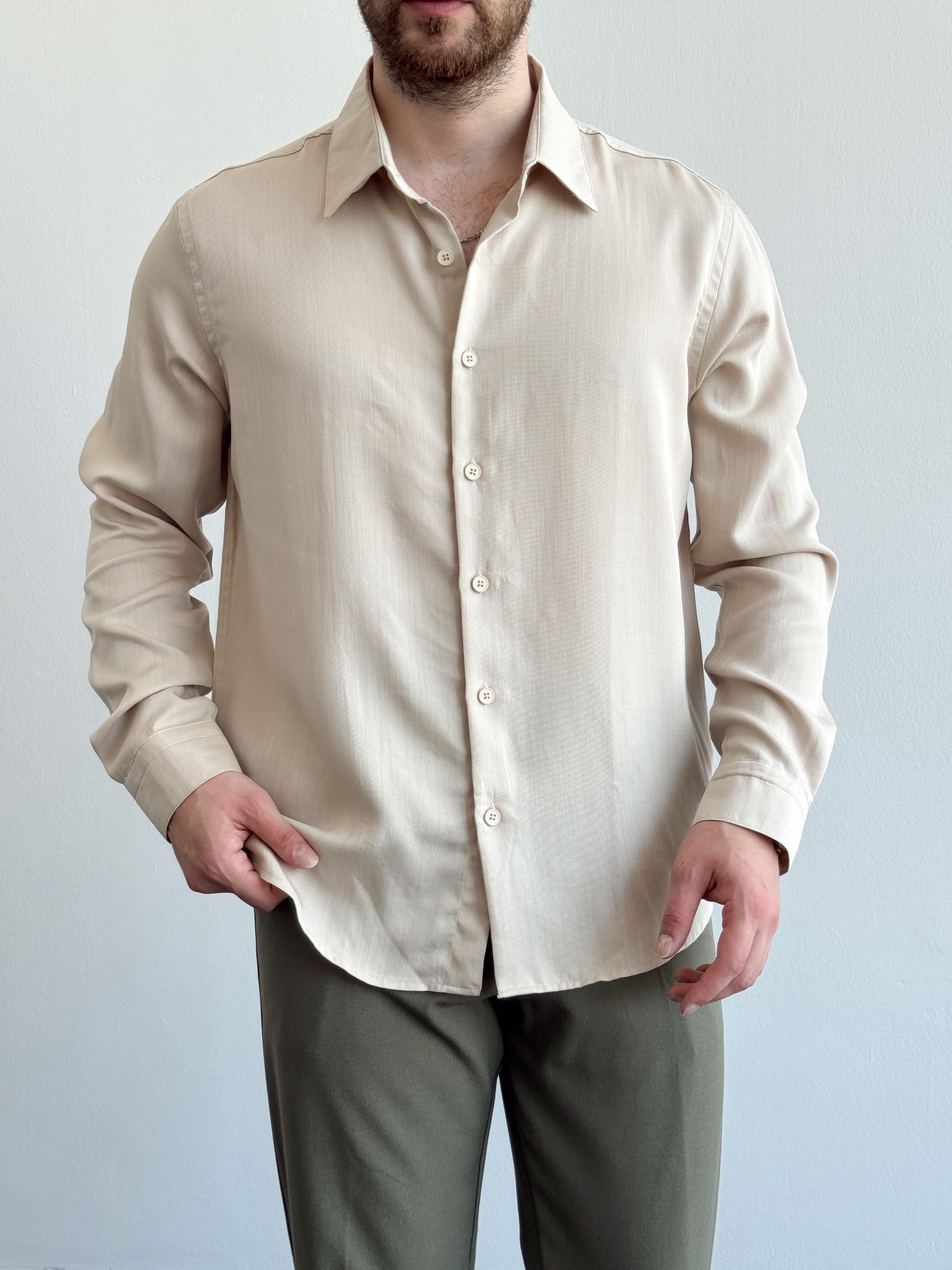 Erkek Özel Premium Seri Relax Fit Liyosel Kumaş Gömlek-Bej(E1436)Ketench