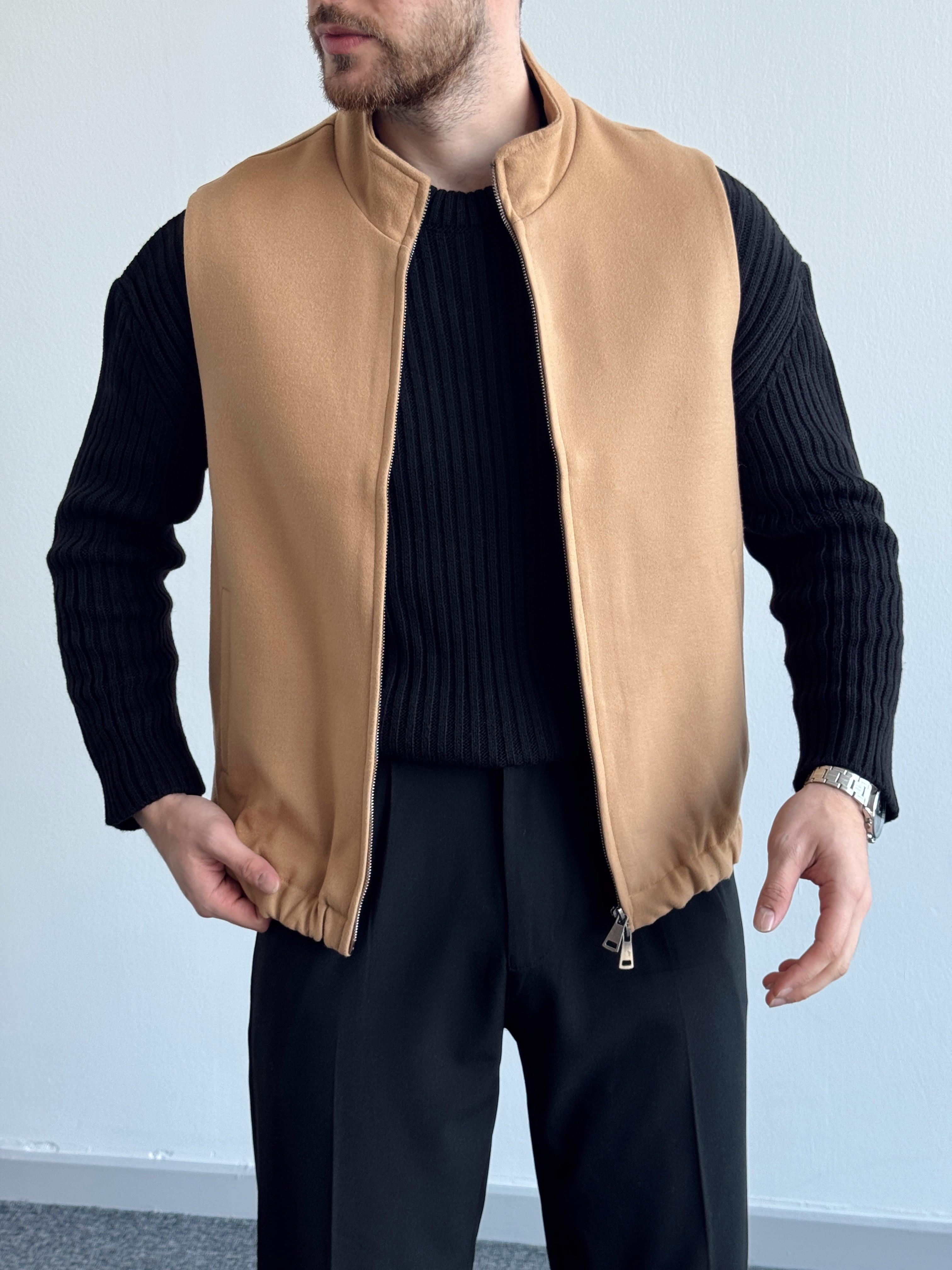 Erkek Özel Premium Seri Yün Efekti Oversize Yelek-Camel(E1184)Ketench