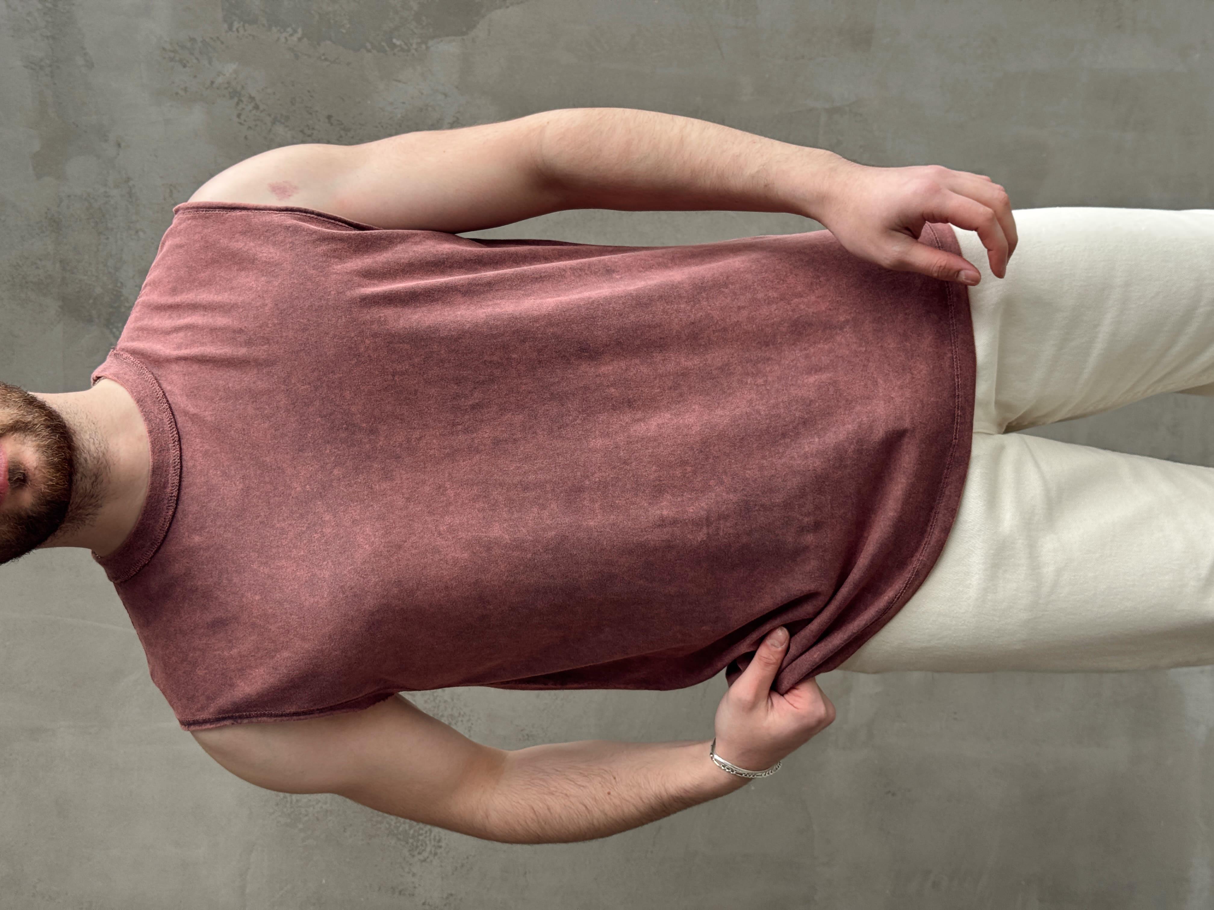 Erkek Özel Seri Yıkama Detay Oversize Kalıp Bisiklet Yaka Sıfır Kol T-Shirt-Bordo(E1672)Ketench